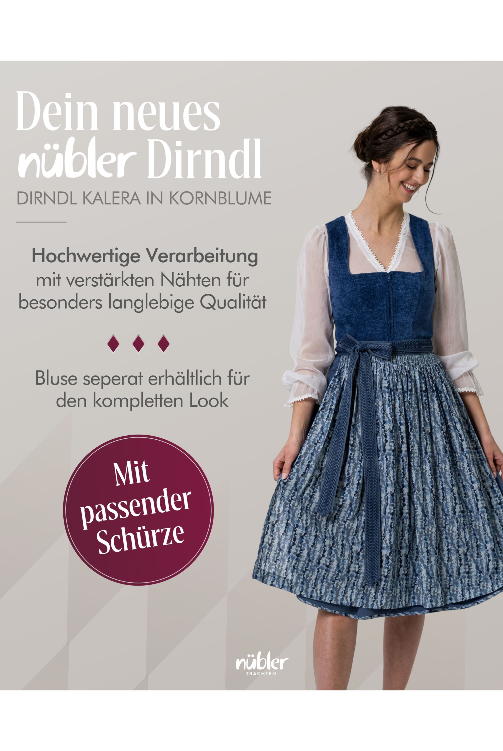 Midi Dirndl Kalea in Kornblume von Nübler