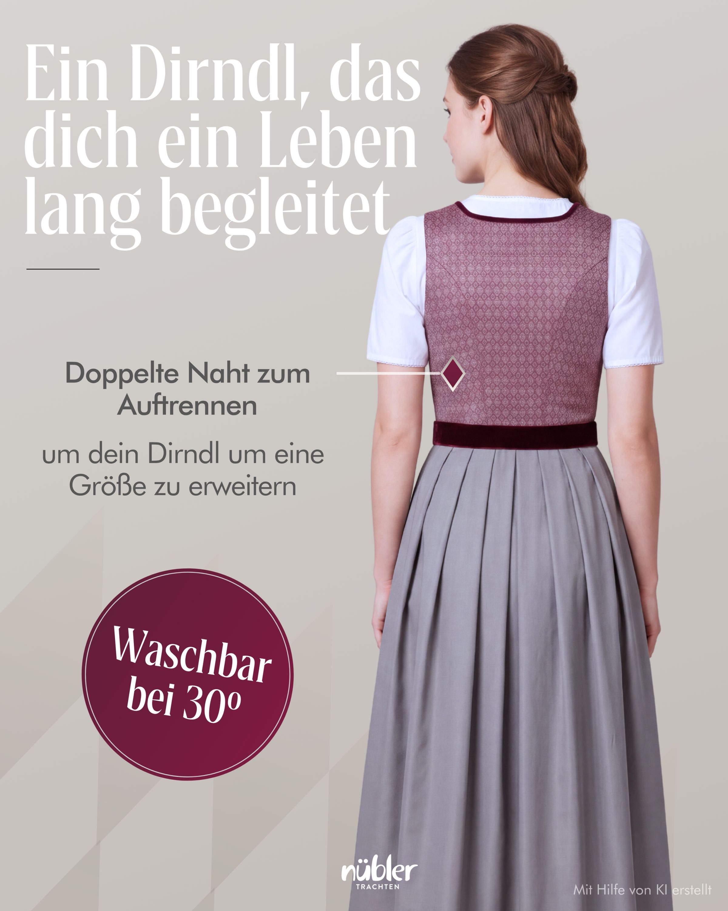 Dirndl lang Edda in Beere von Nübler