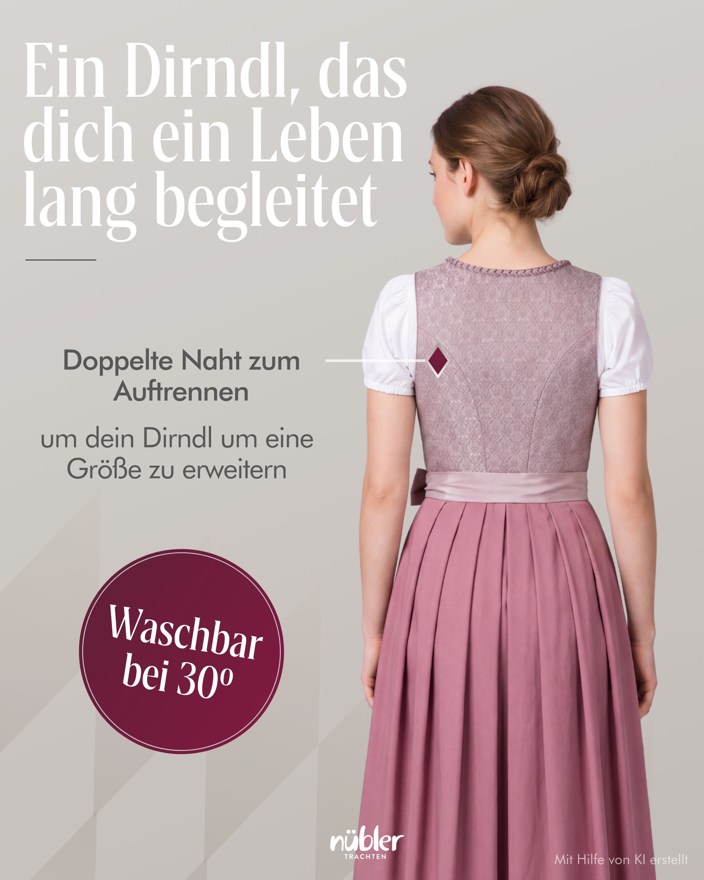Dirndl lang Adele in Altrosa von Nübler