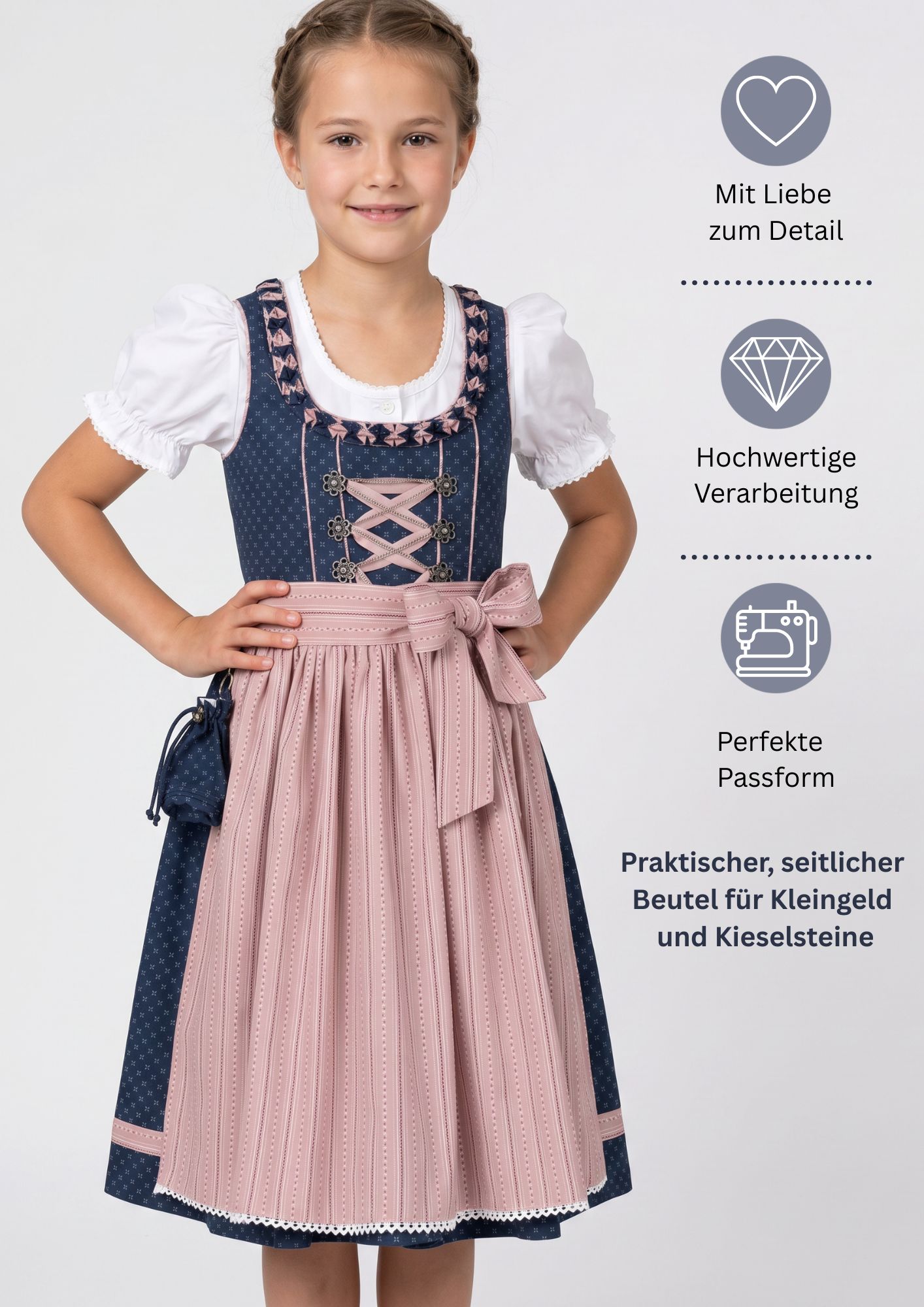 Kinderdirndl Nabila in Blau Rosa von Nübler