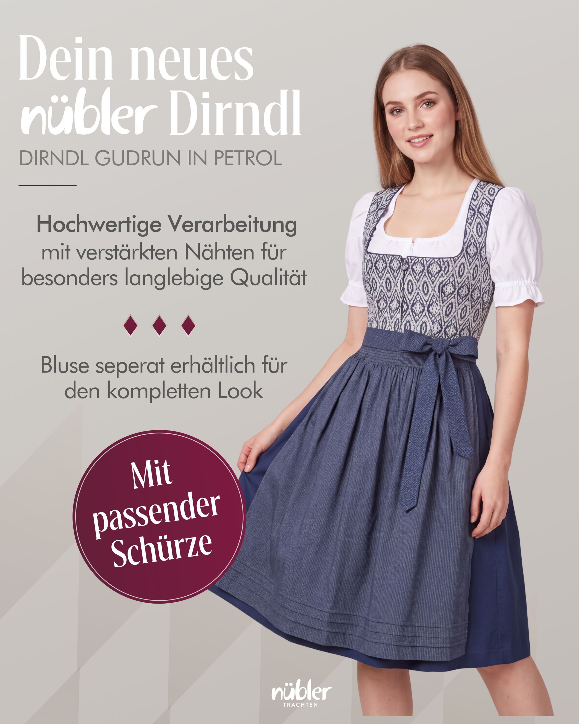 Midi Dirndl Gudrun in Blau von Nübler