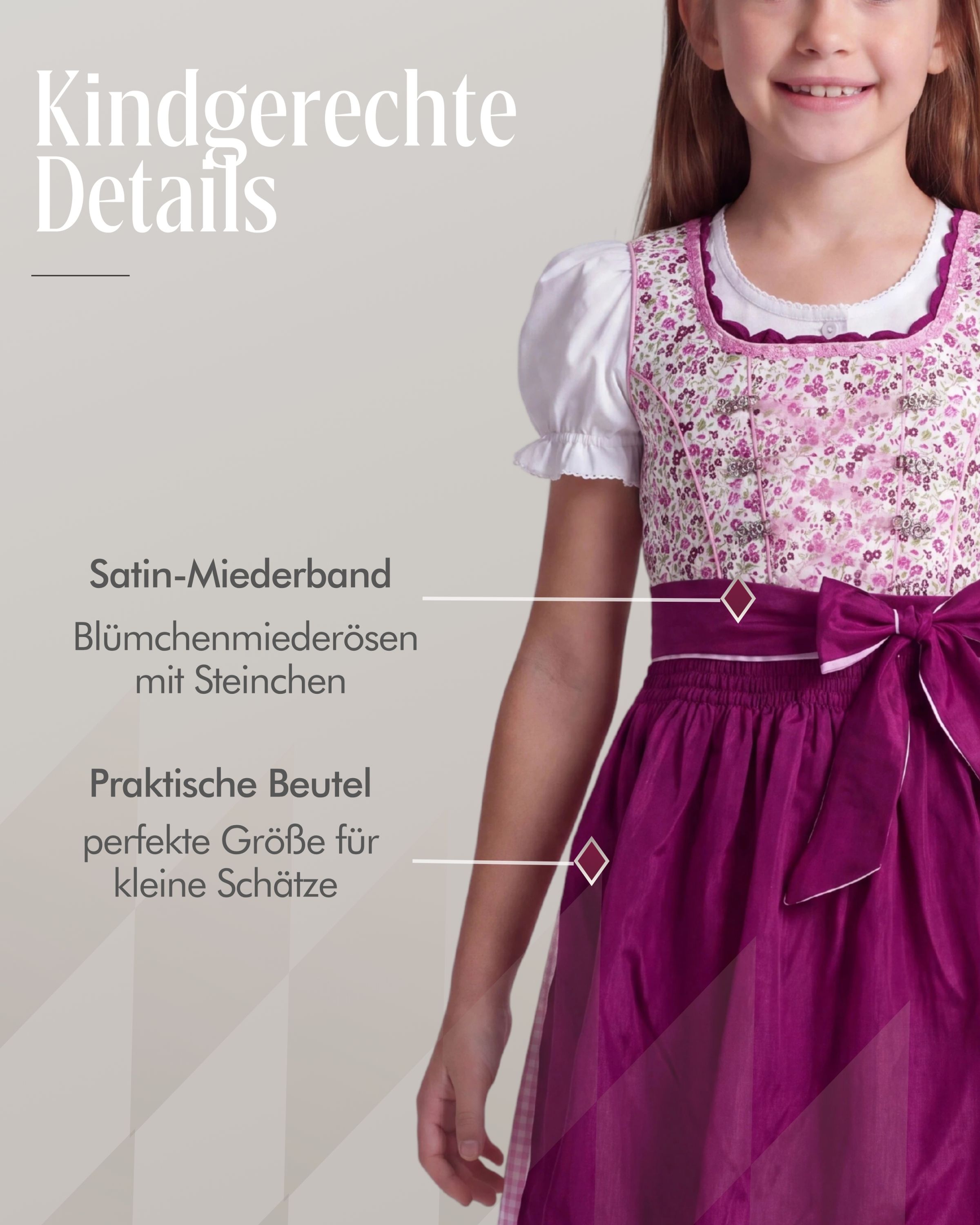 Kinderdirndl Nadja in Beere, 3-teiliges Set