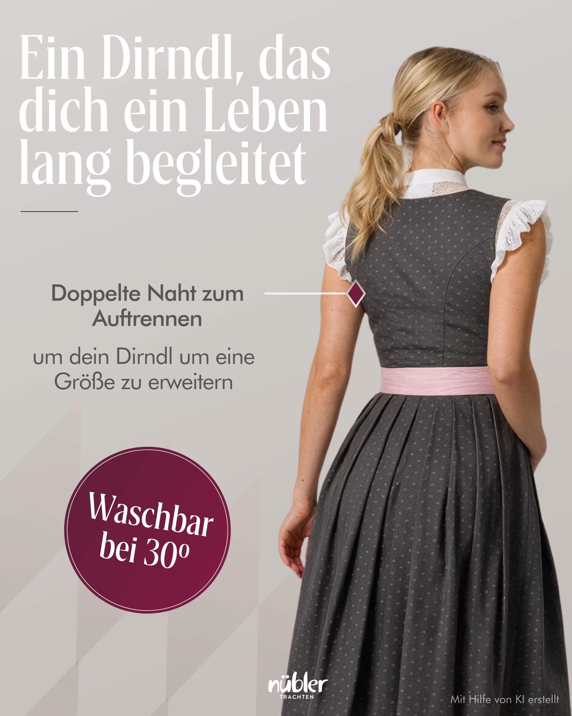 Midi Dirndl Waltraud in Anthrazit Flieder