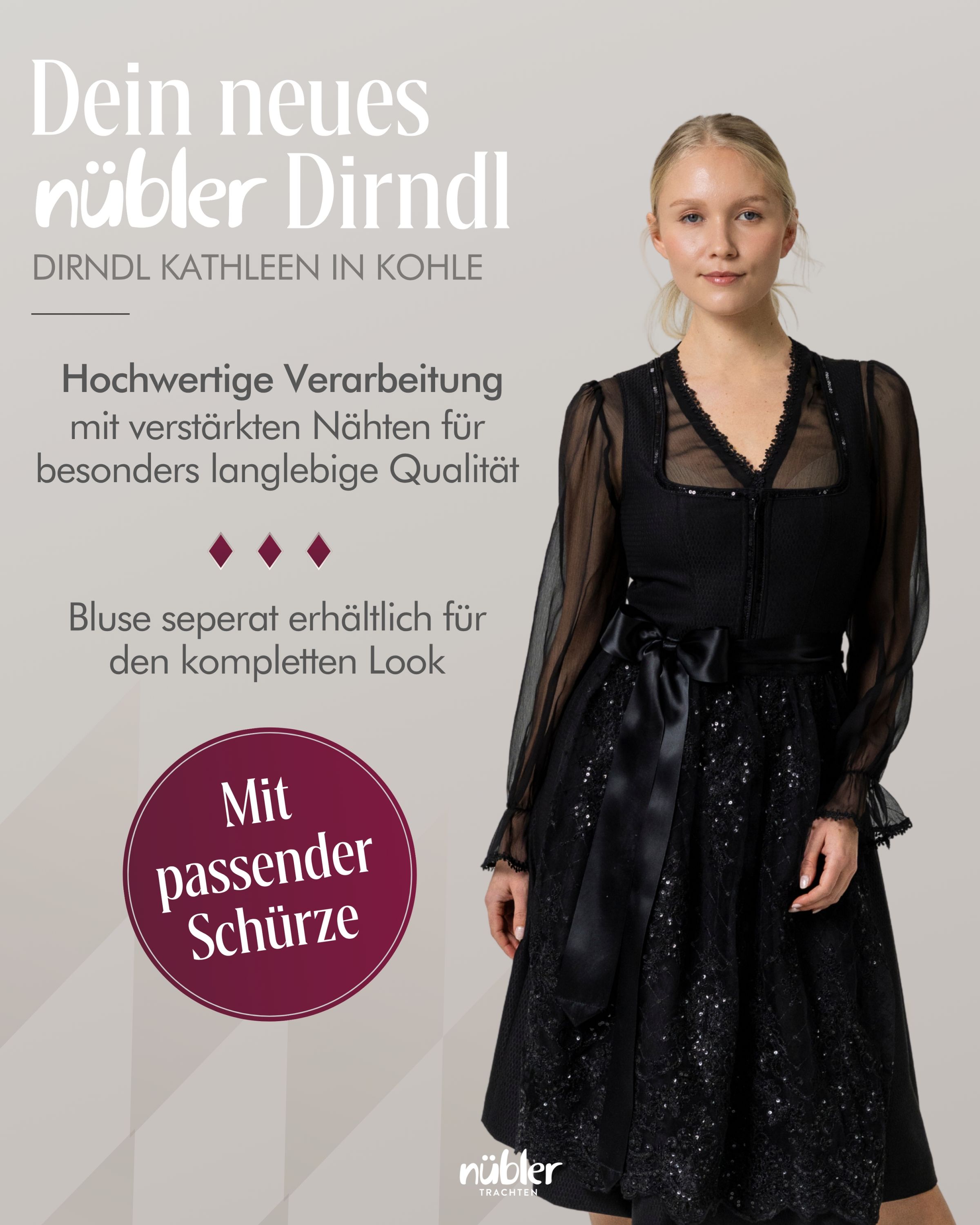 Midi Dirndl Kathleen in Kohle von Nübler