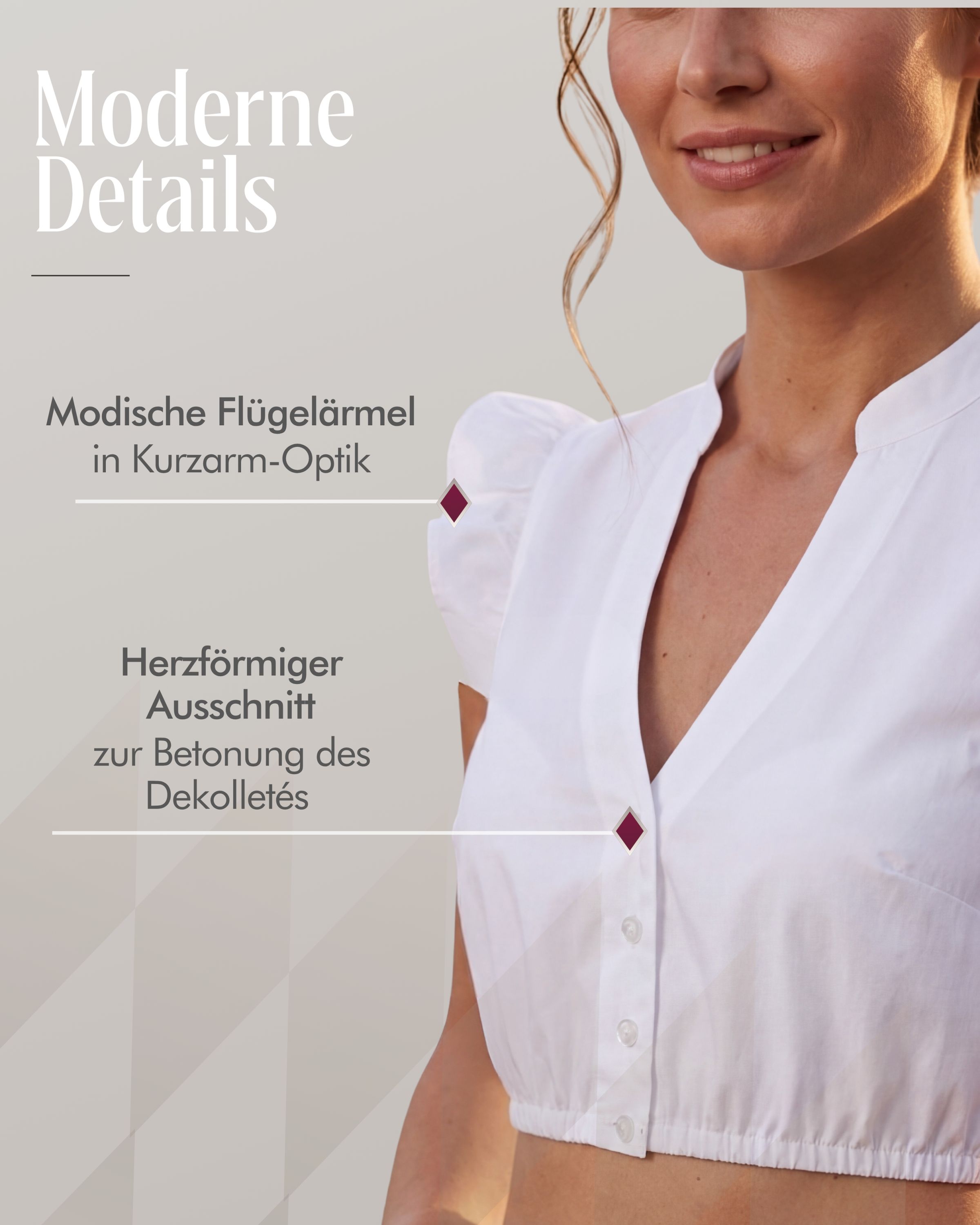 Dirndlbluse Carla Kurzarm in Weiß von Nübler
