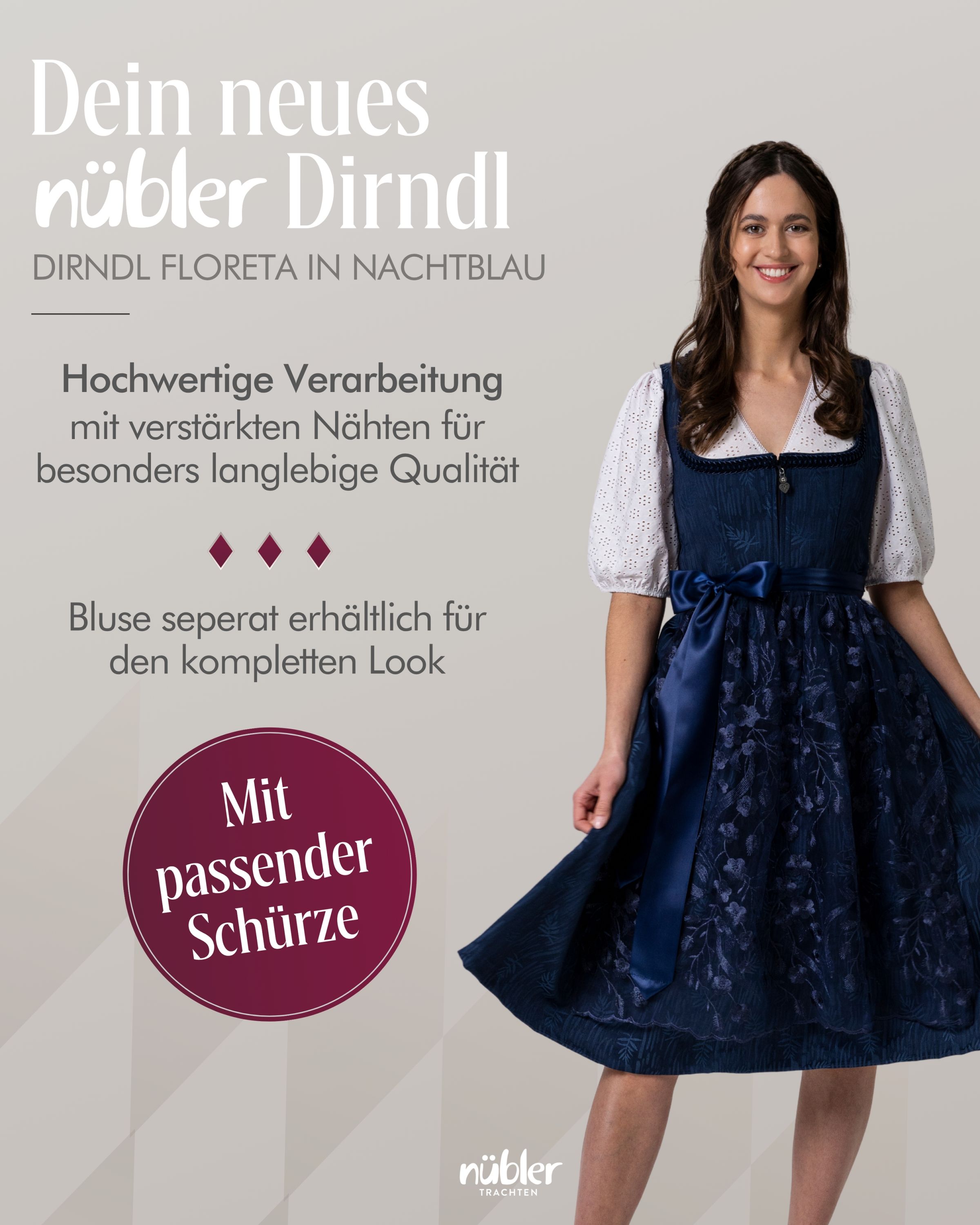 Midi Dirndl Floreta in Nachtblau von Nübler