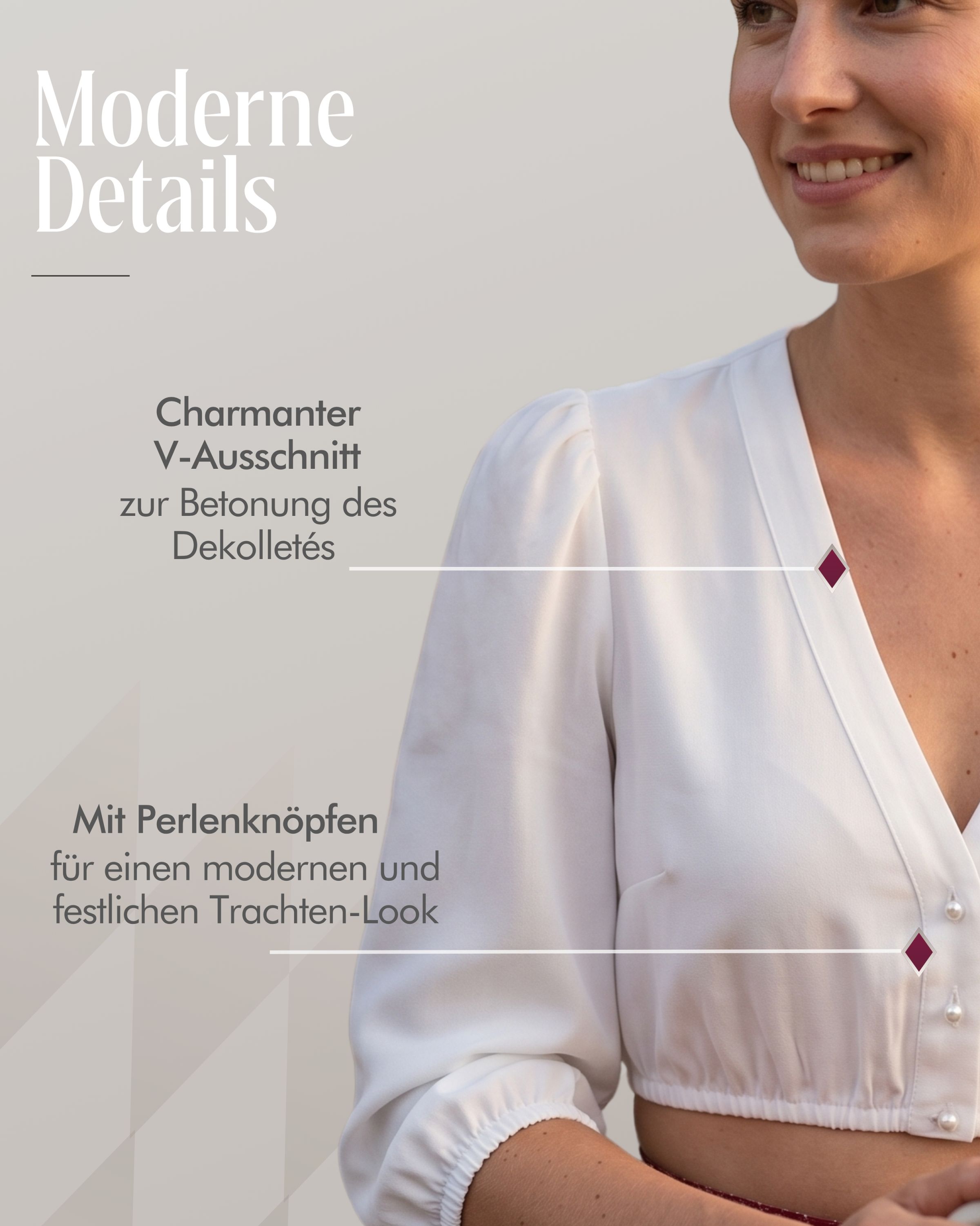 Dirndlbluse Charlotte 3/4-Arm in Creme von Nübler