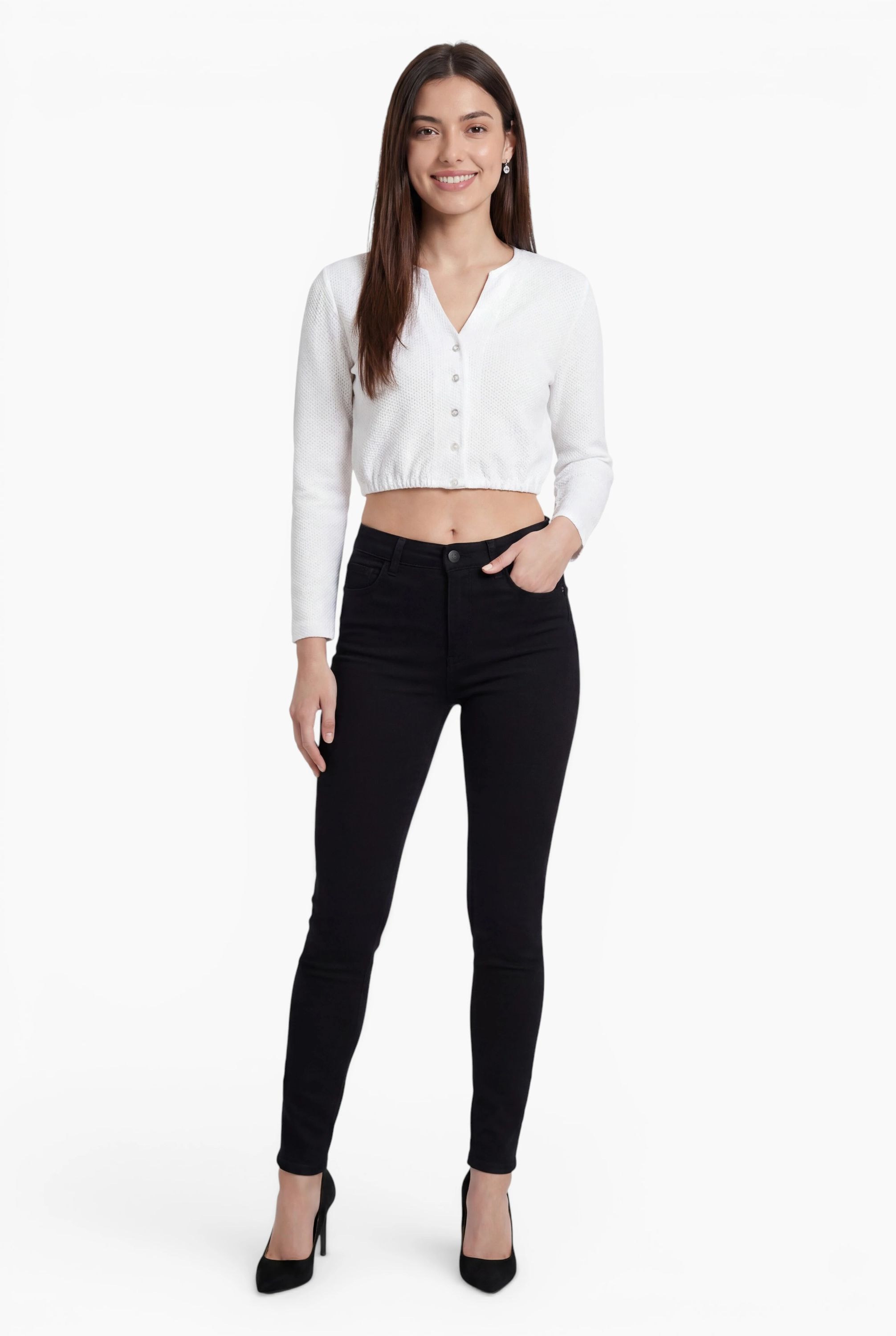 Dirndlbluse Langarm Lorena in Weiß