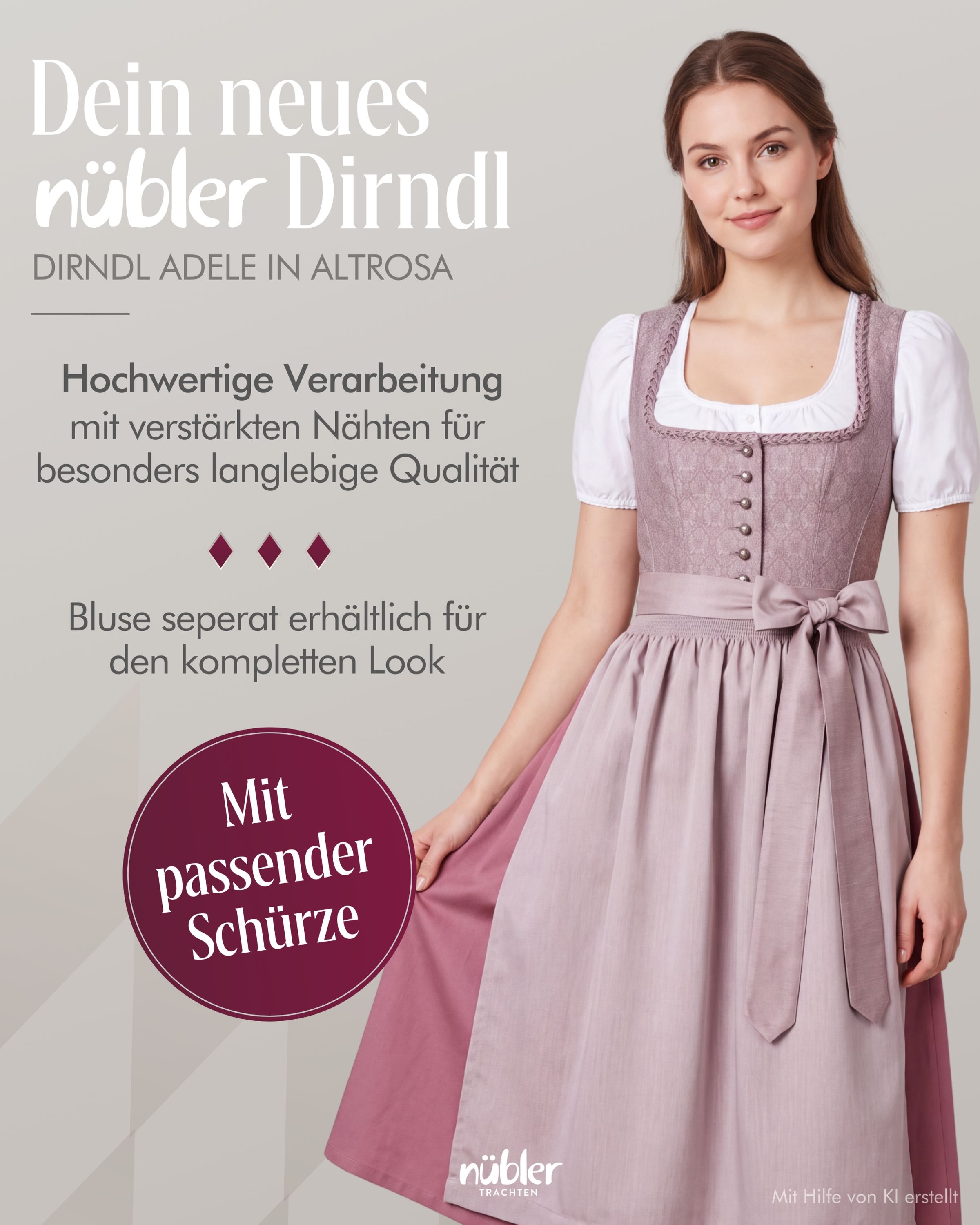 Dirndl lang Adele in Altrosa von Nübler