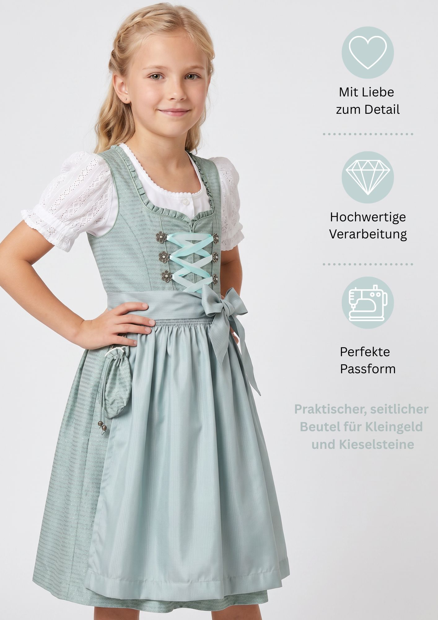 Kinderdirndl Gabrina in Grün von Nübler