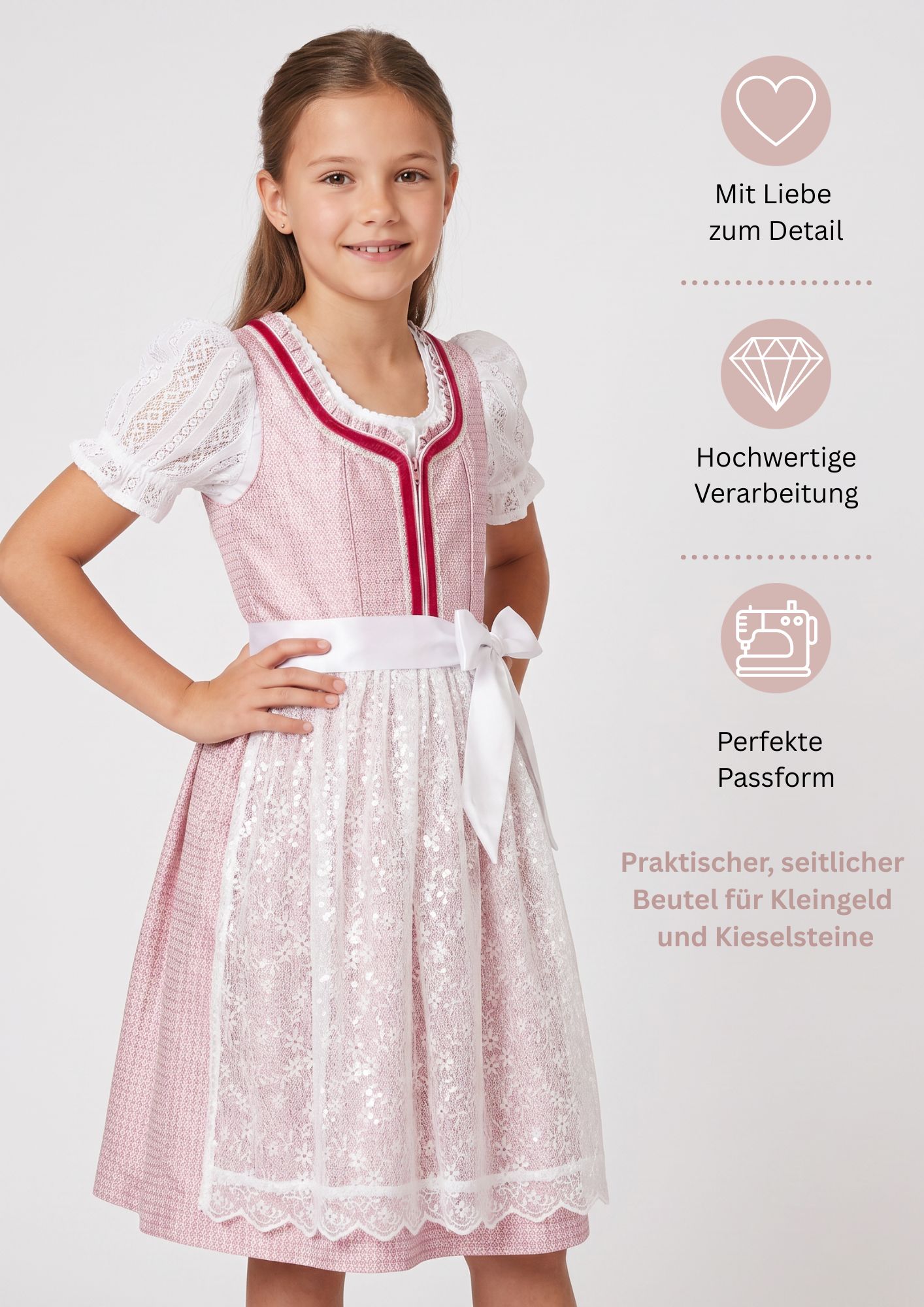 Kinderdirndl Lina in Rosa von Nübler