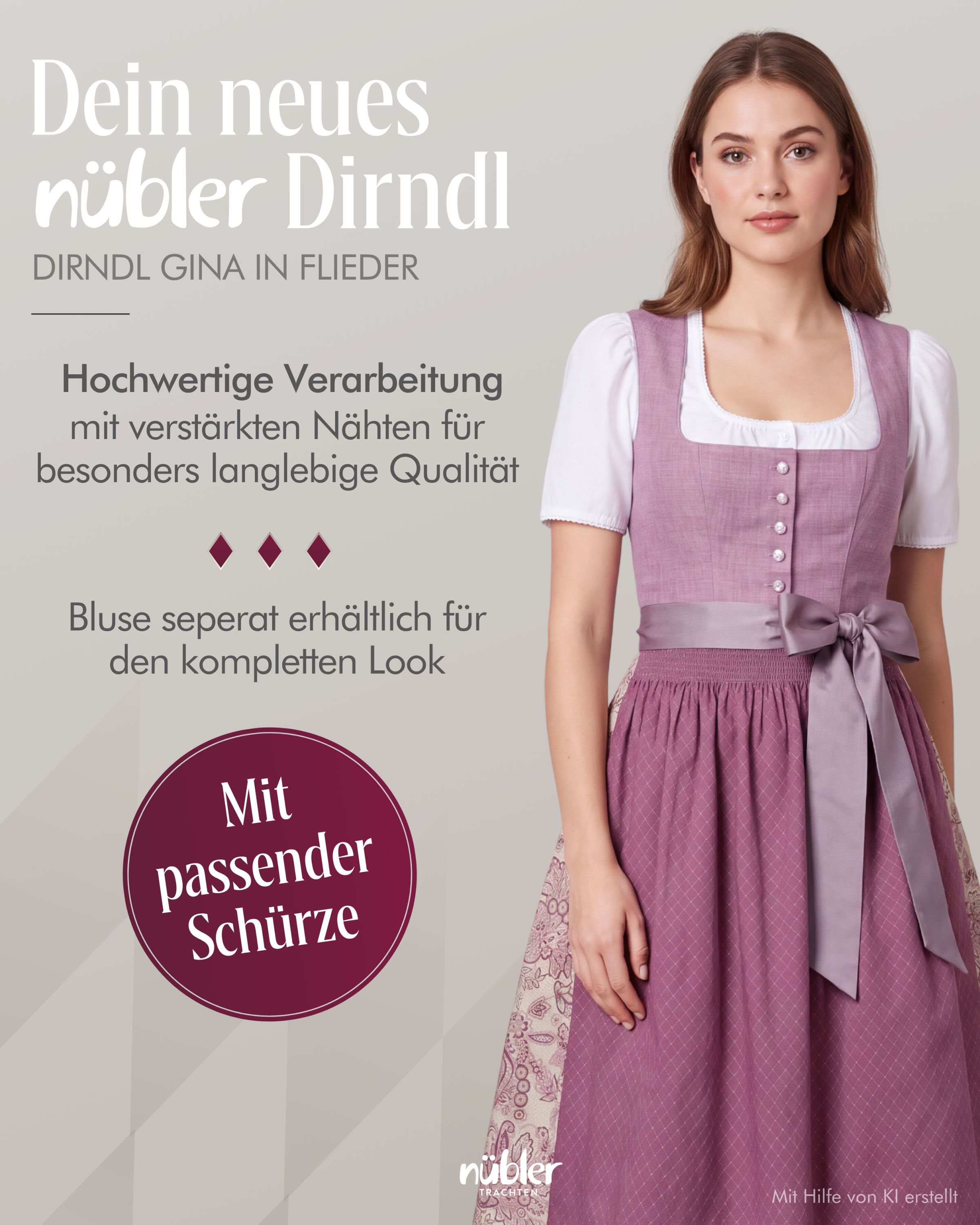 Mididirndl Gina in Flieder von Nübler