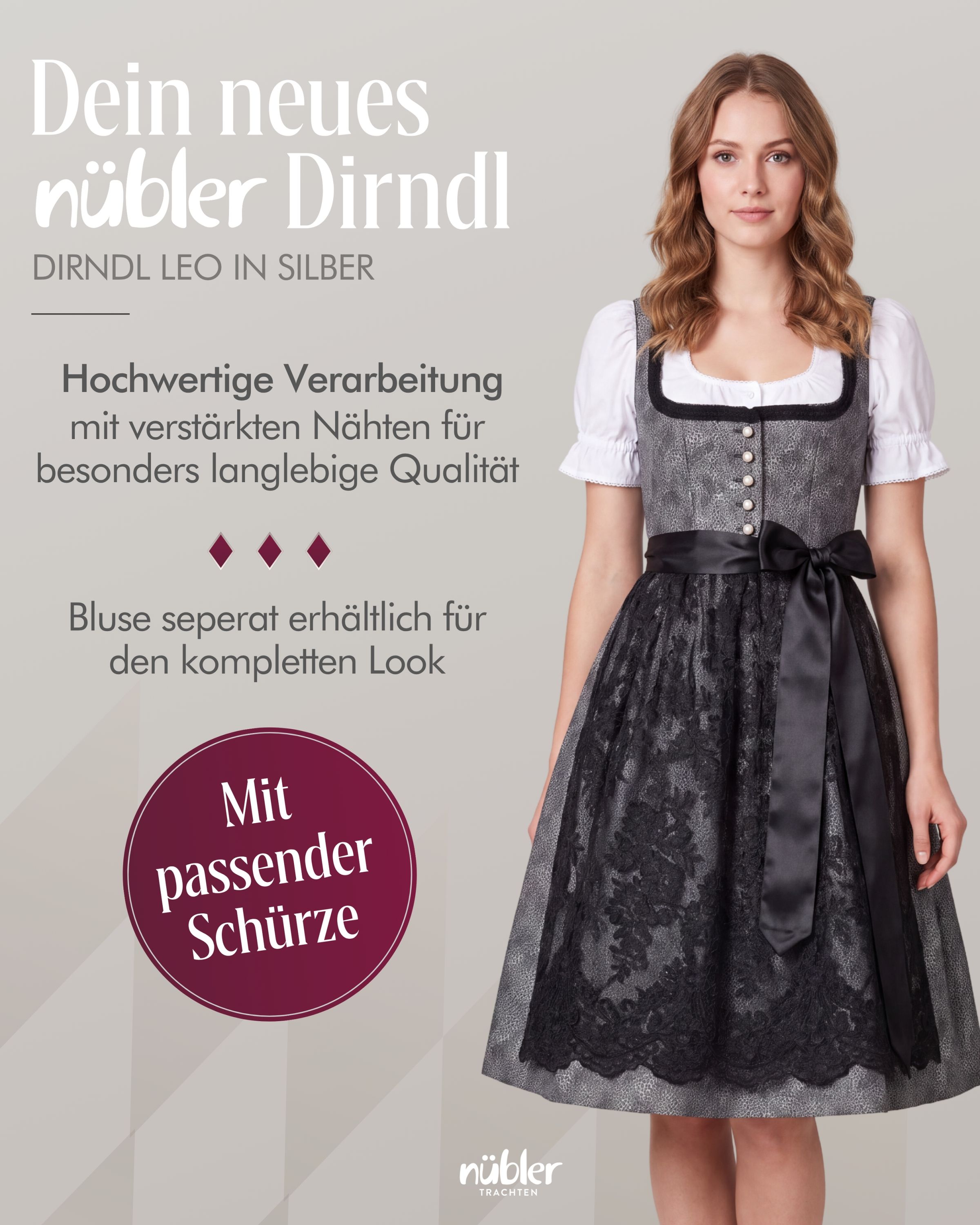 Midi Dirndl Leo in Silber von Nübler