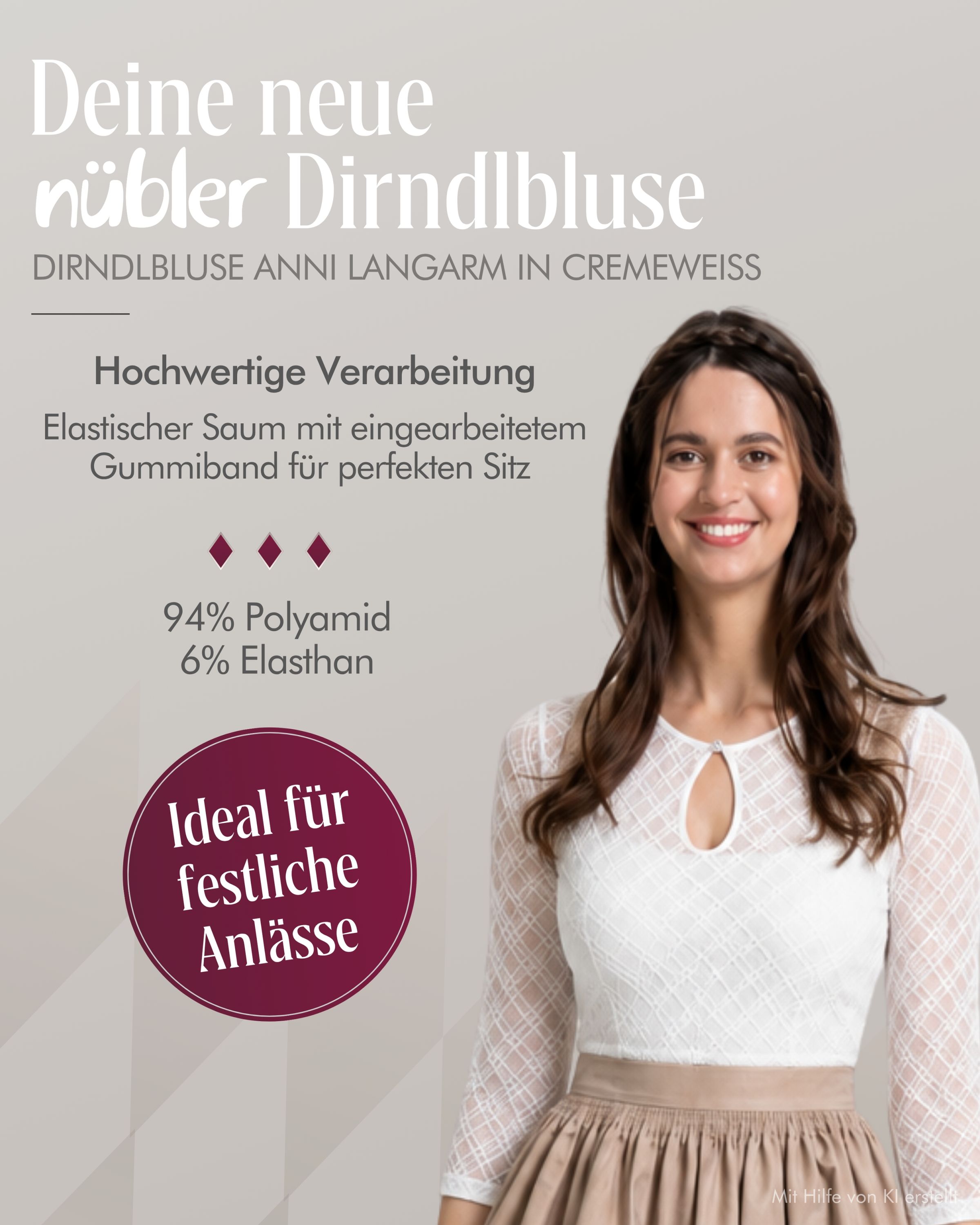 Dirndlbluse Anni in Cremeweiß von Nübler