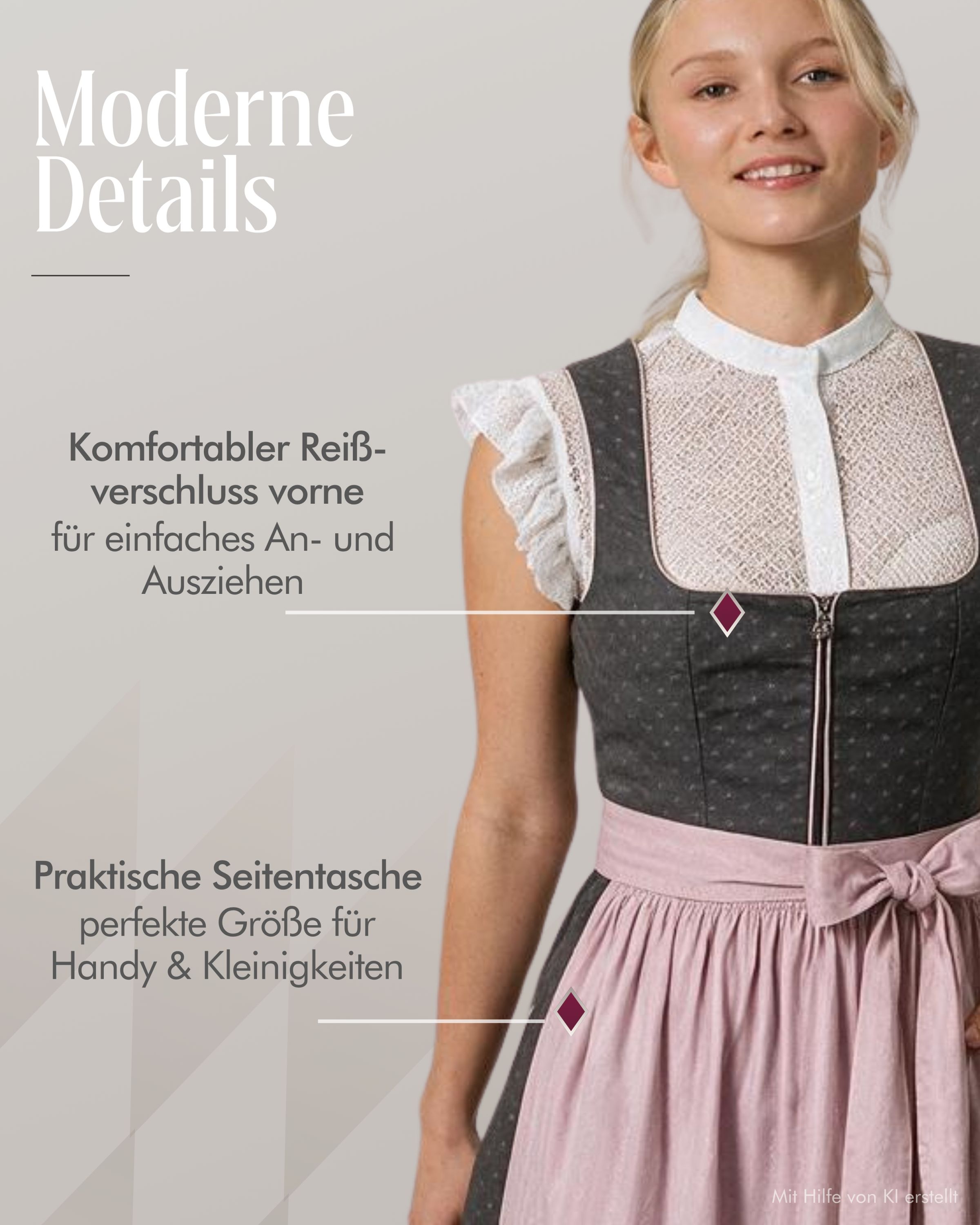 Midi Dirndl Waltraud in Anthrazit Flieder