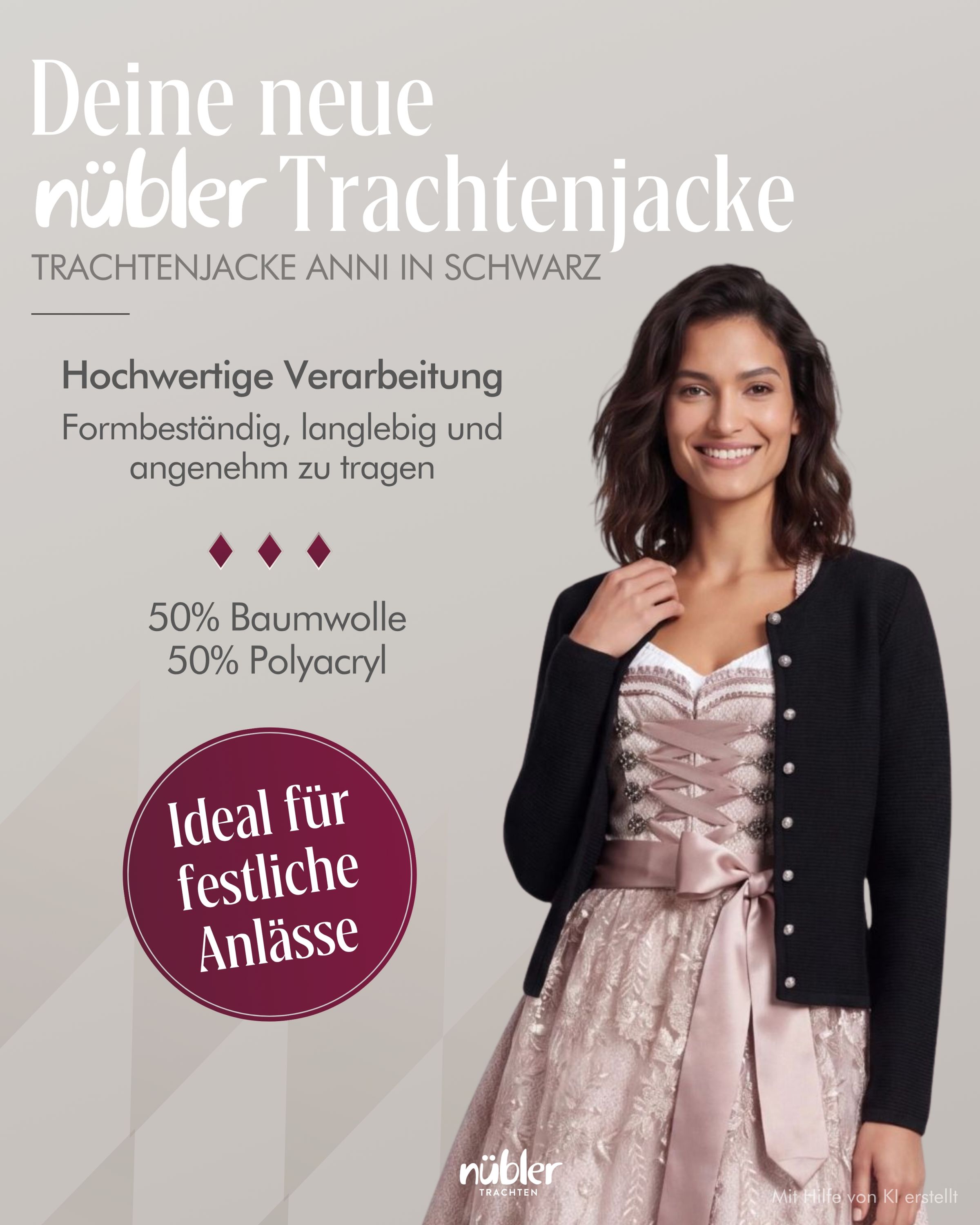 Dirndljacke Anni Schwarz Strickjacke Langarm mit Knöpfen