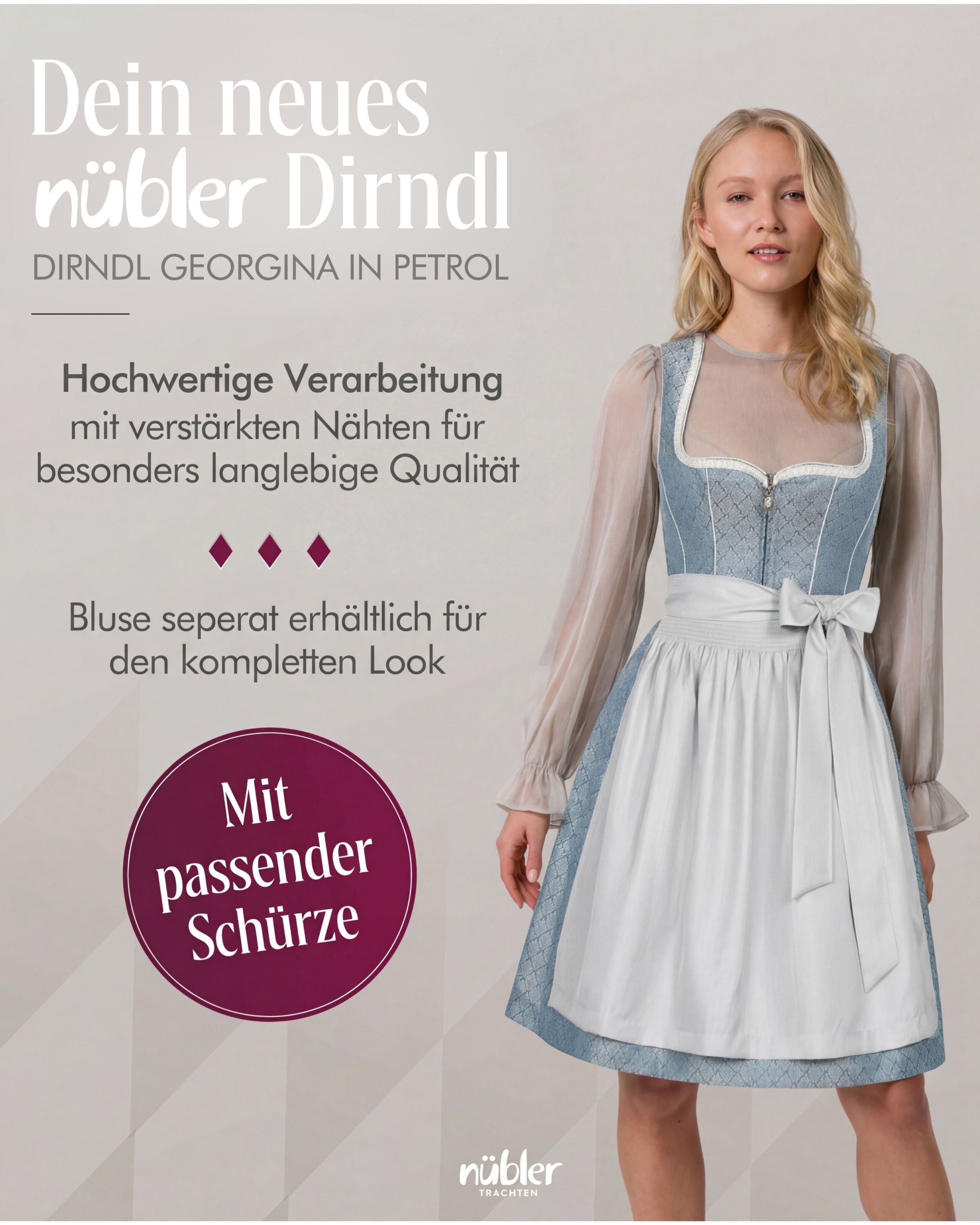 Midi Dirndl Georgina in Petrol von Nübler