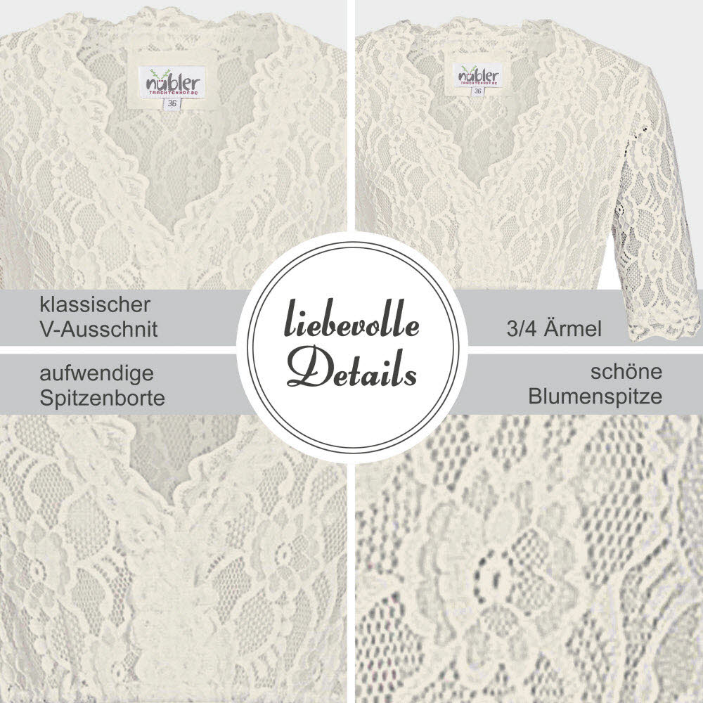 Dirndlbluse 3/4 Arm Laura in Creme von Nübler