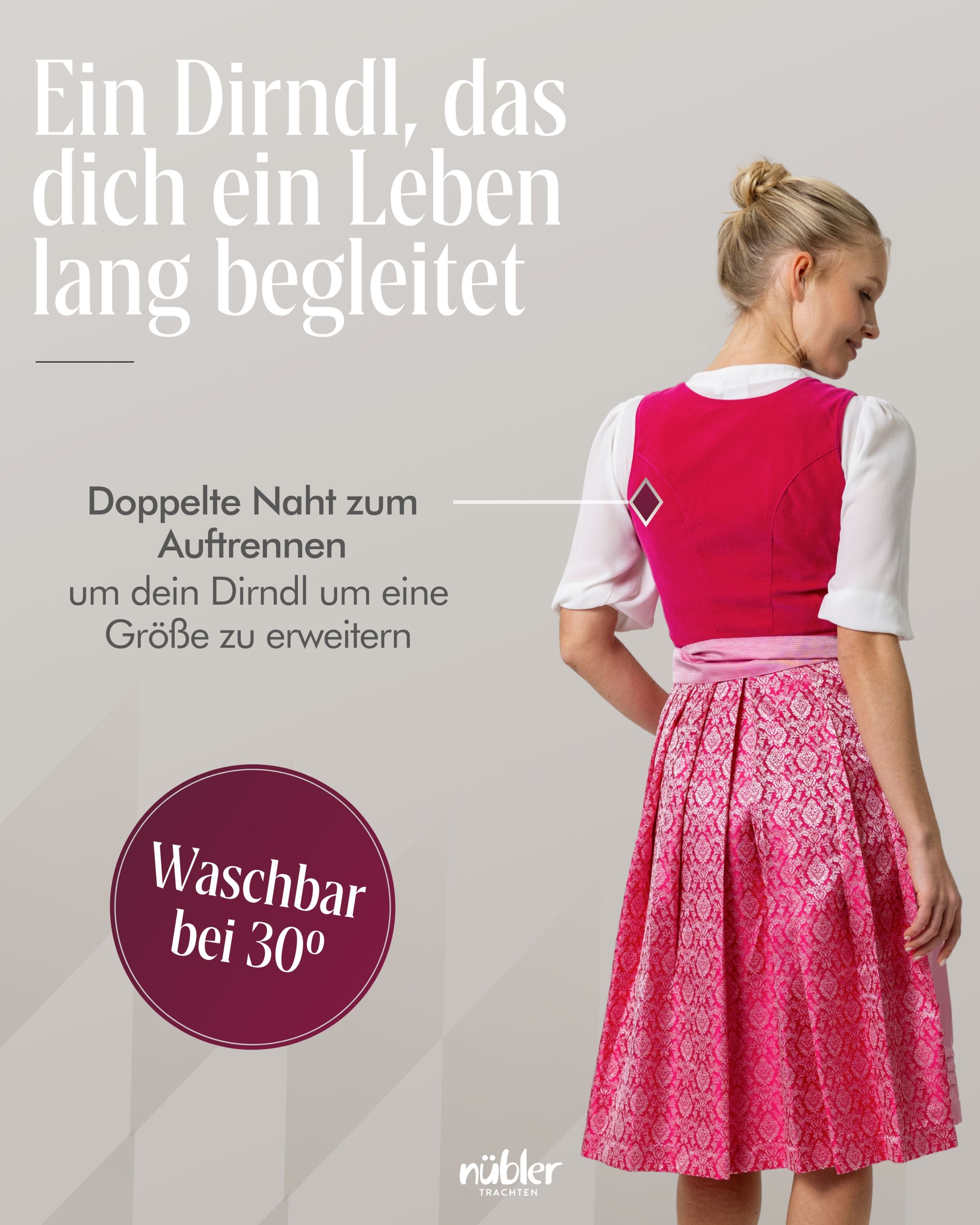 Midi Dirndl Karla in Pink von Nübler