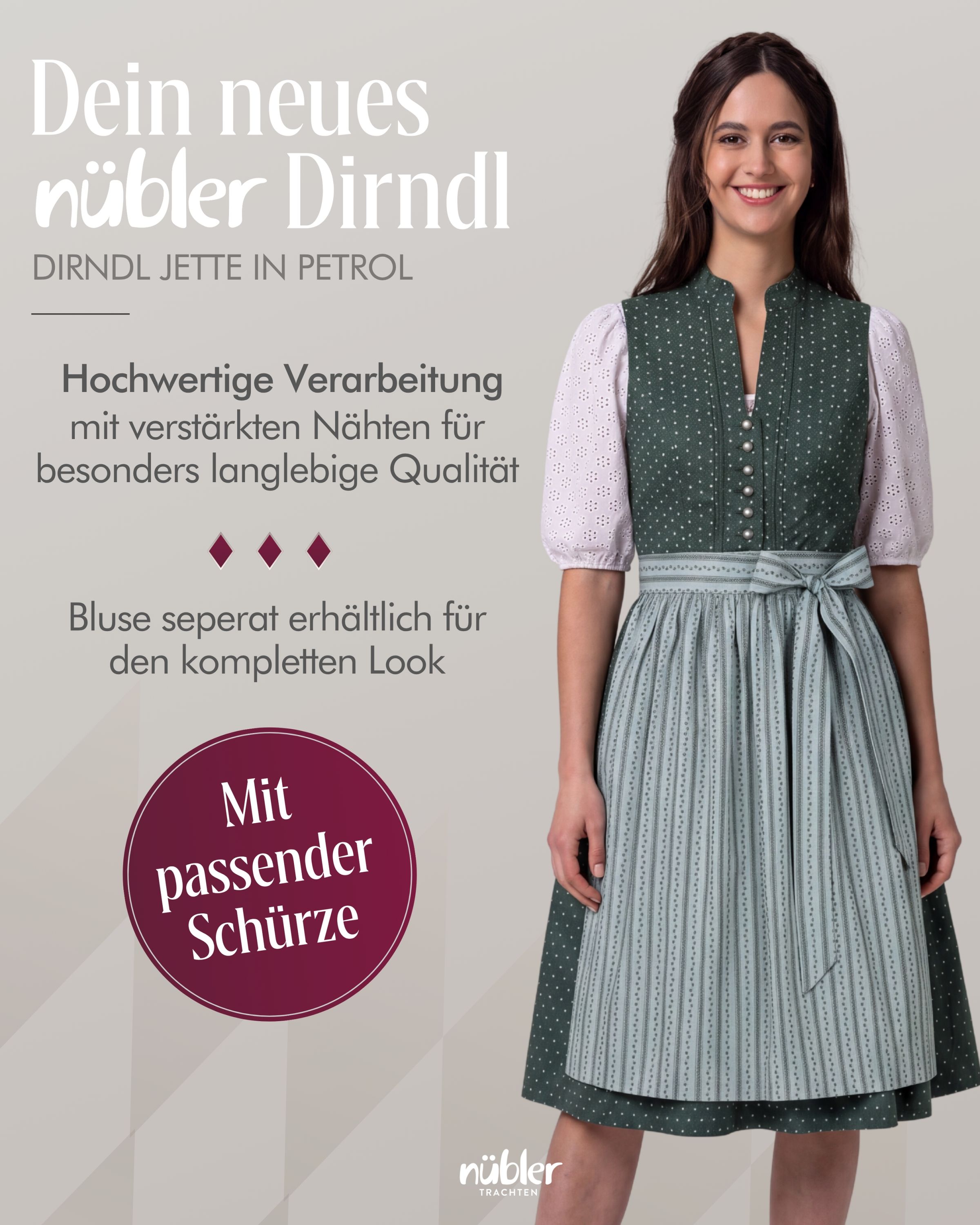 Midi Dirndl Jette in Petrol von Nübler
