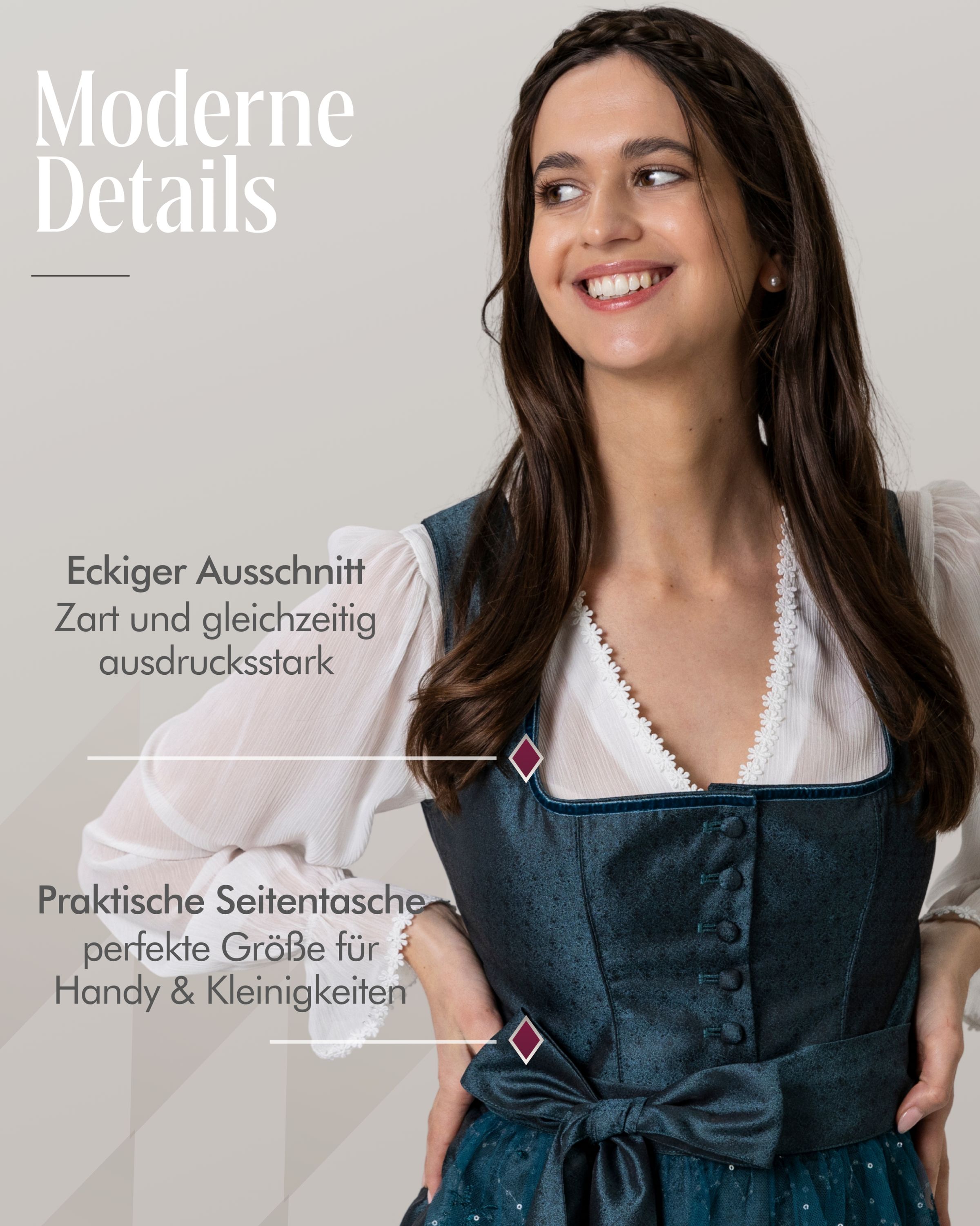 Midi Dirndl Kerala in Ozeanblau von Nübler