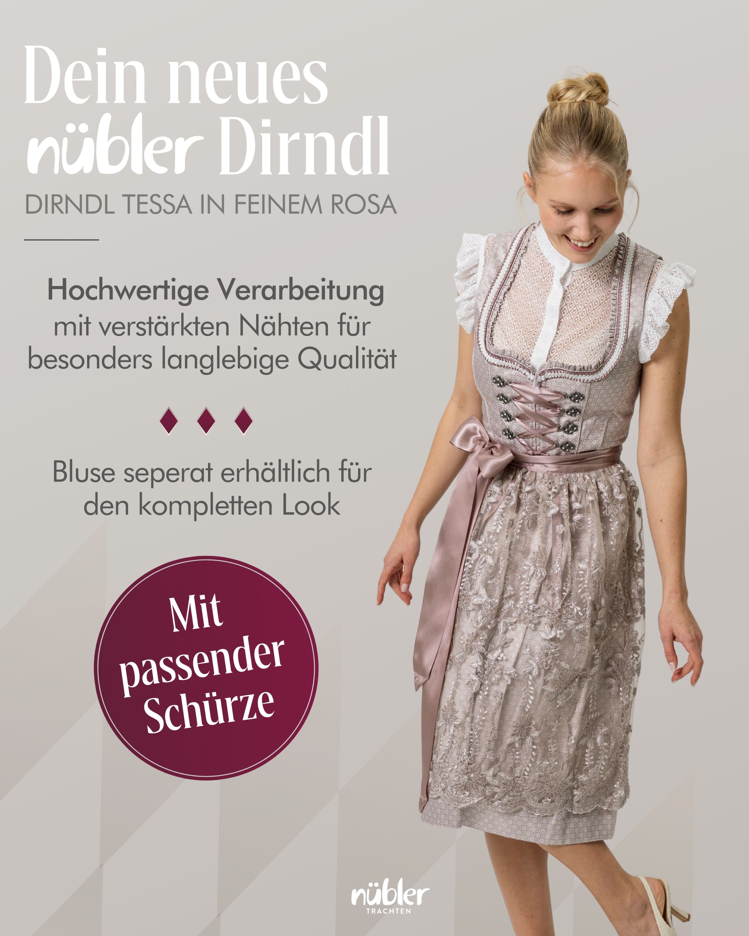 Dirndl Midi Tessa in Taupe von Nübler