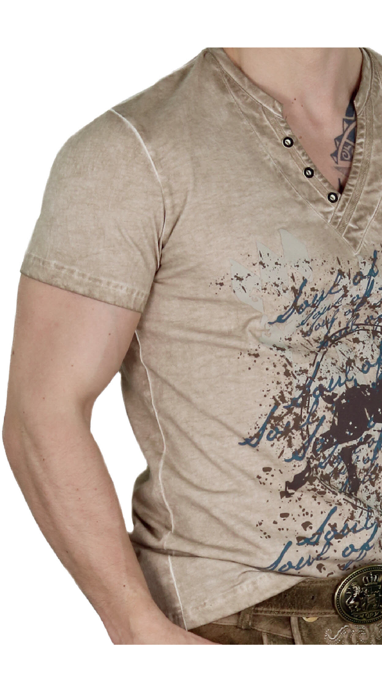 Trachten-Shirt Kurzarm Nono in Braun von fuchs Trachtenmode