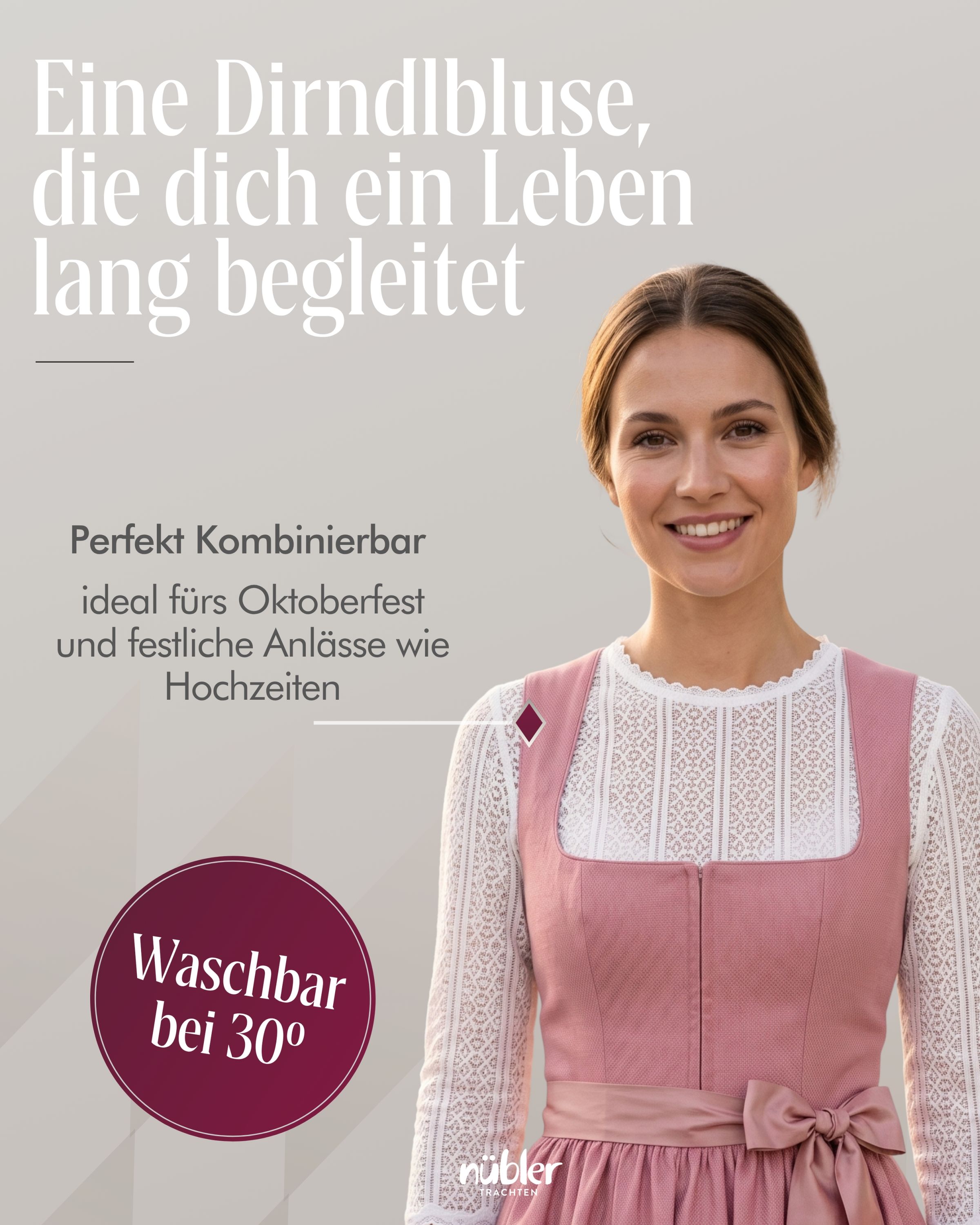 Dirndlbluse Langarm Julia in Creme von Nübler