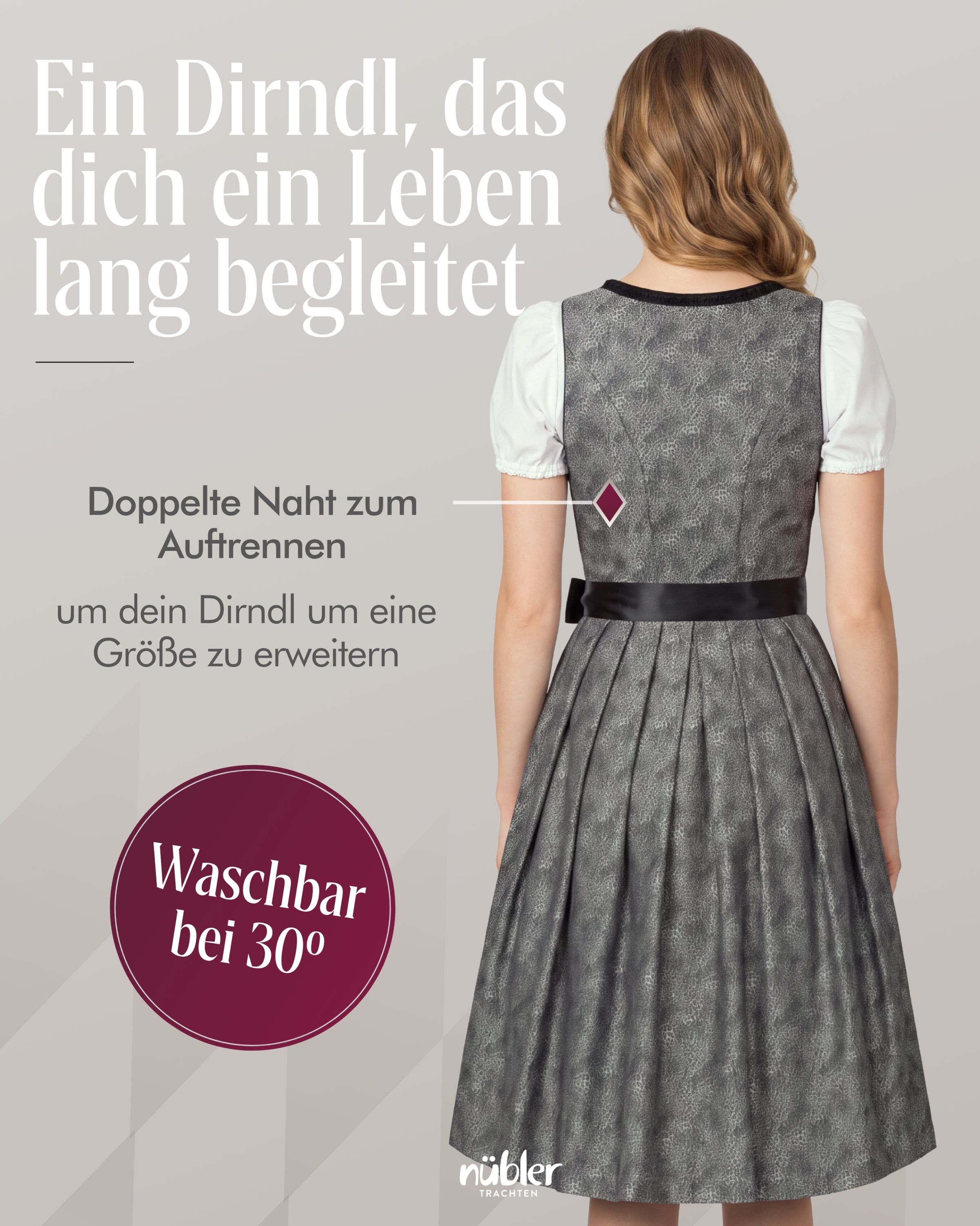 Midi Dirndl Leo in Silber von Nübler
