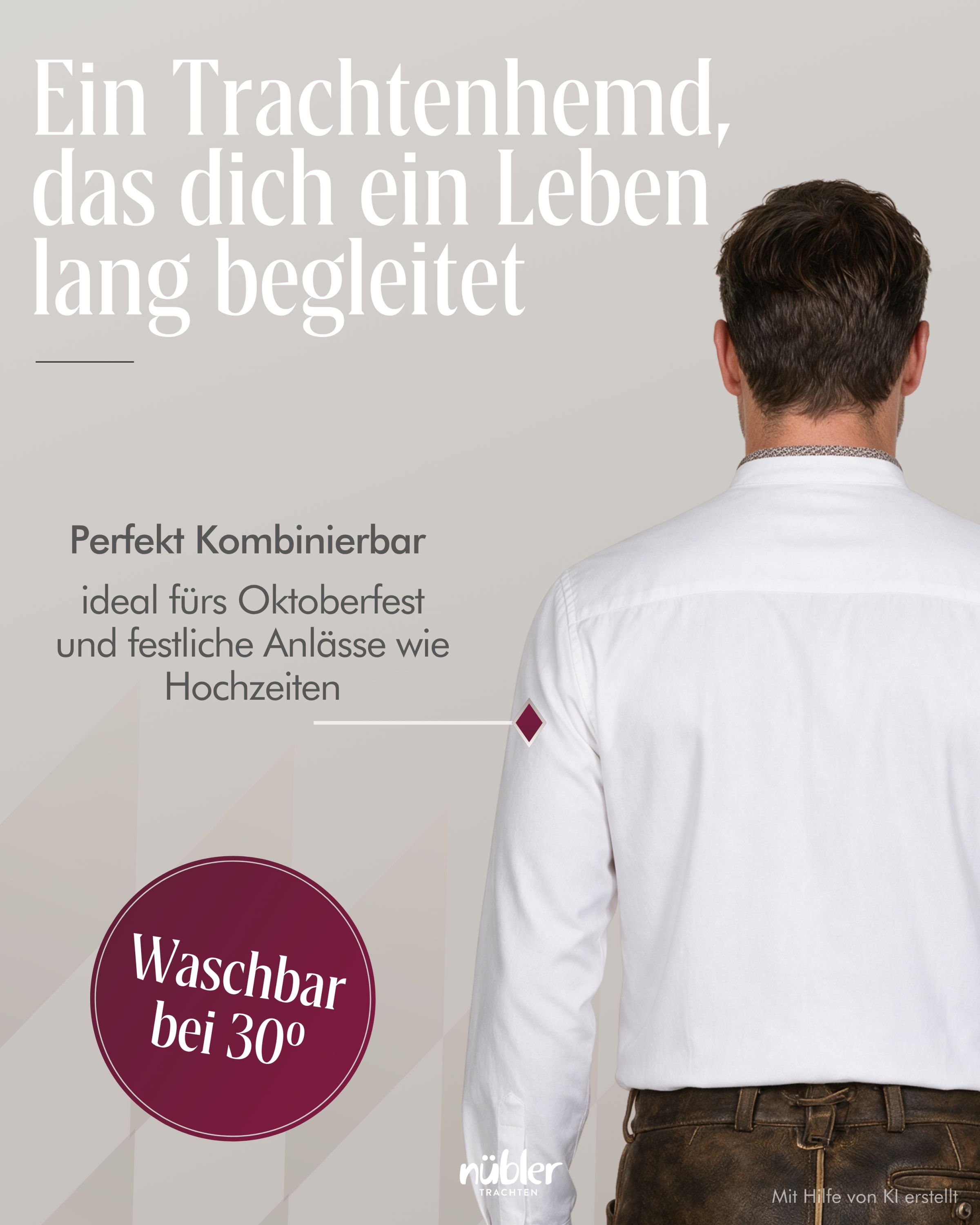 Trachtenhemd Langarm Hannes in Gletscherweiß-Antikbraun von Nübler