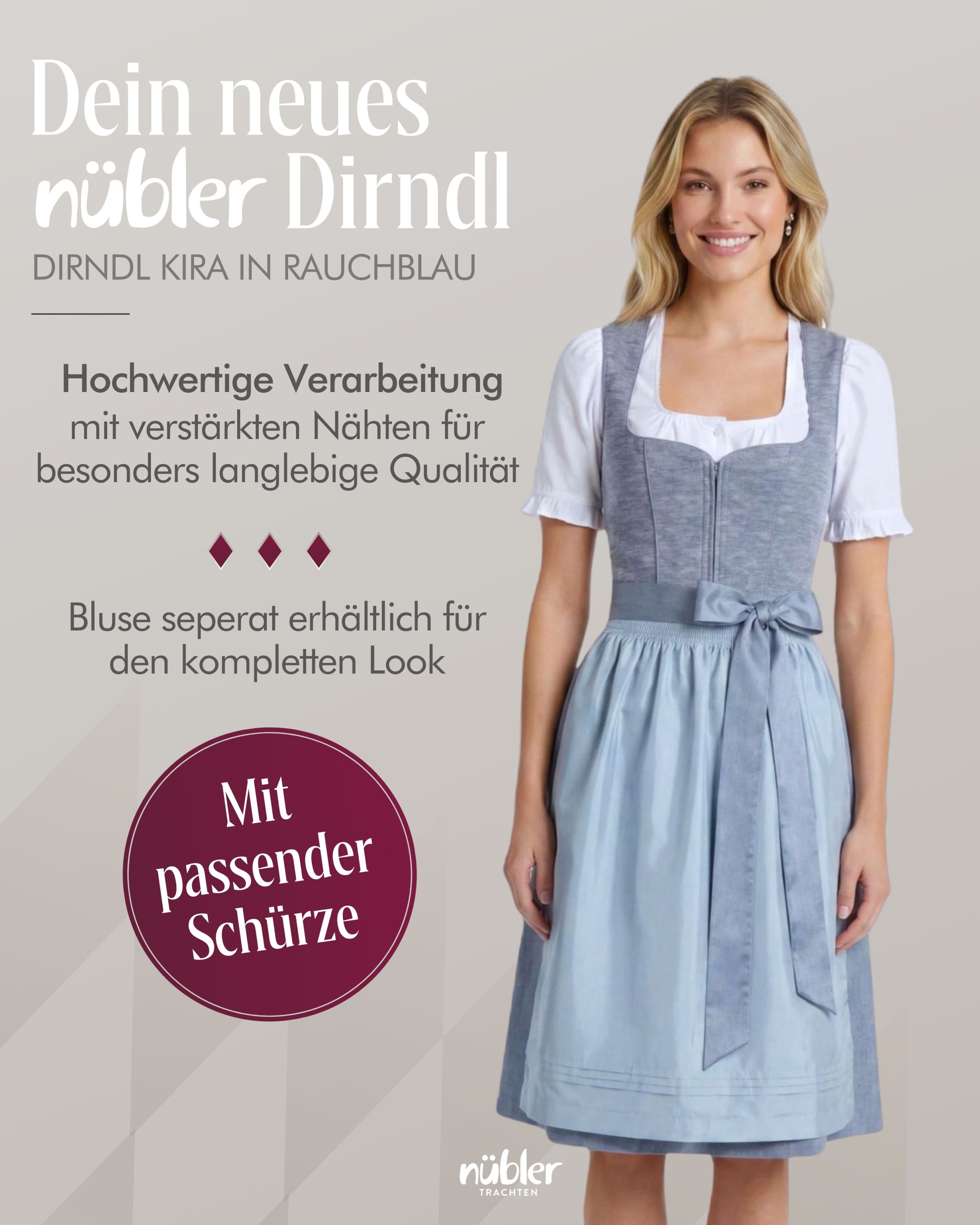 Mididirndl Kira in Rauchblau