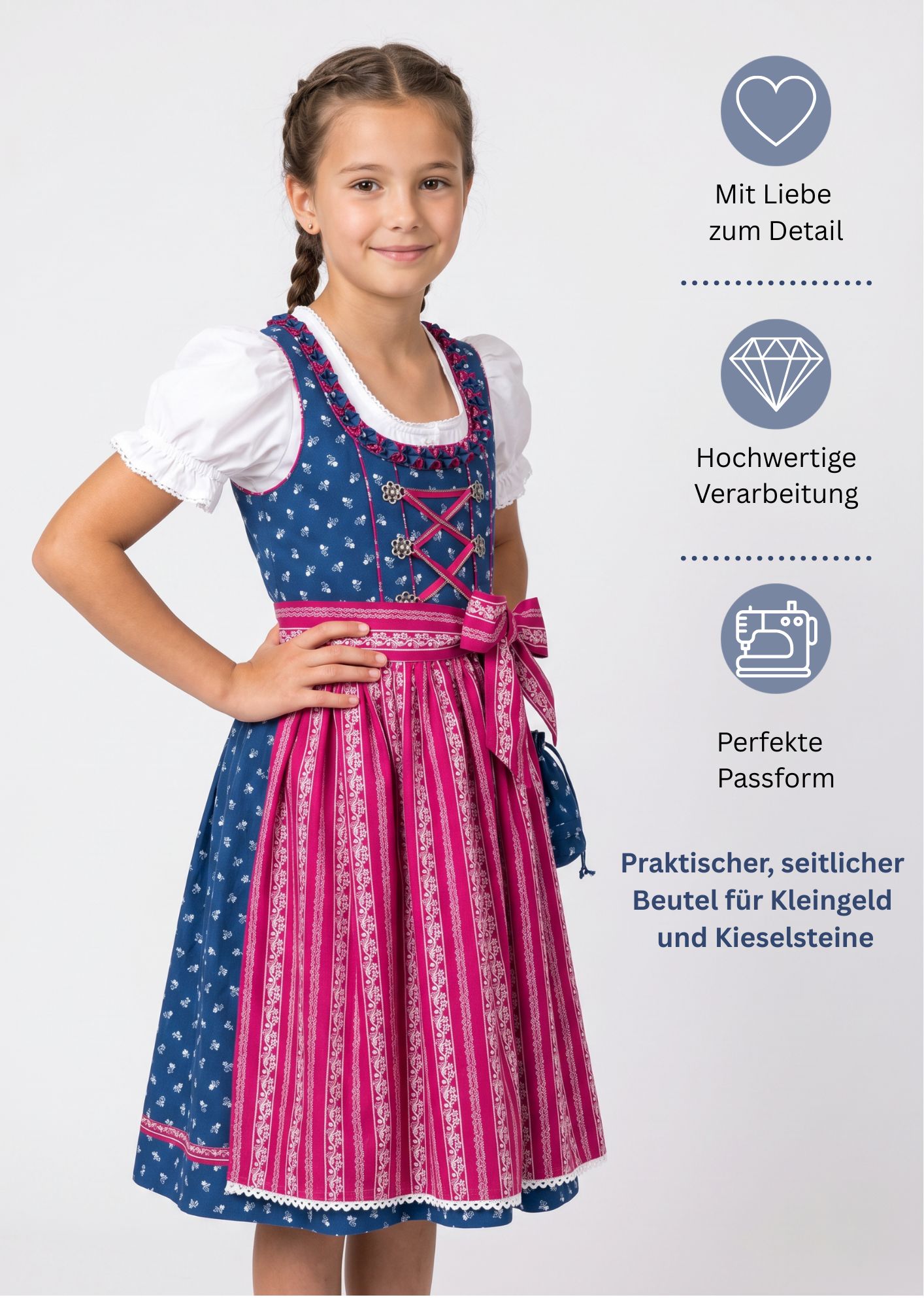 Mädchen Dirndl im traditionellen Stil Kinder Trachten, Blau