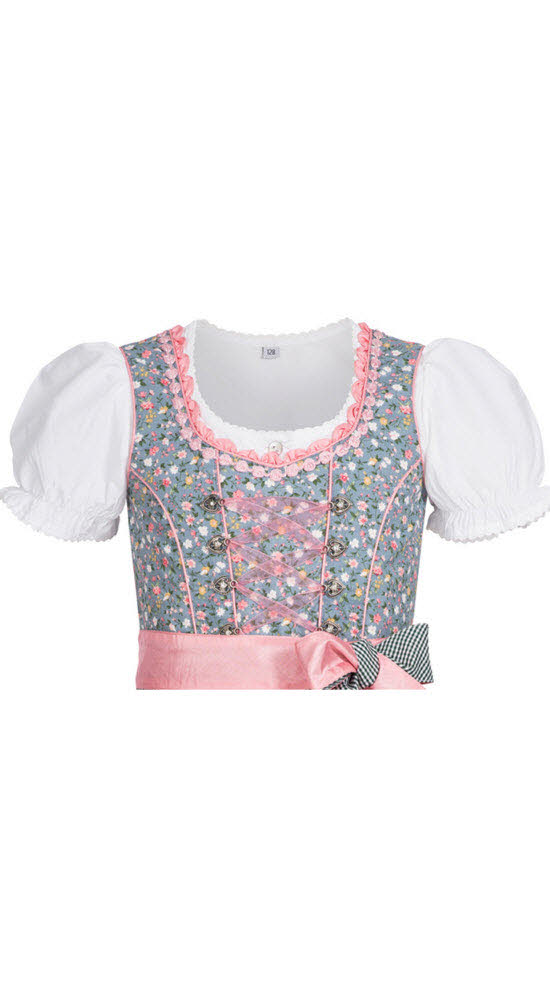 Kinderdirndl Nicky in Hellblau Rosa, 3-teiliges Set