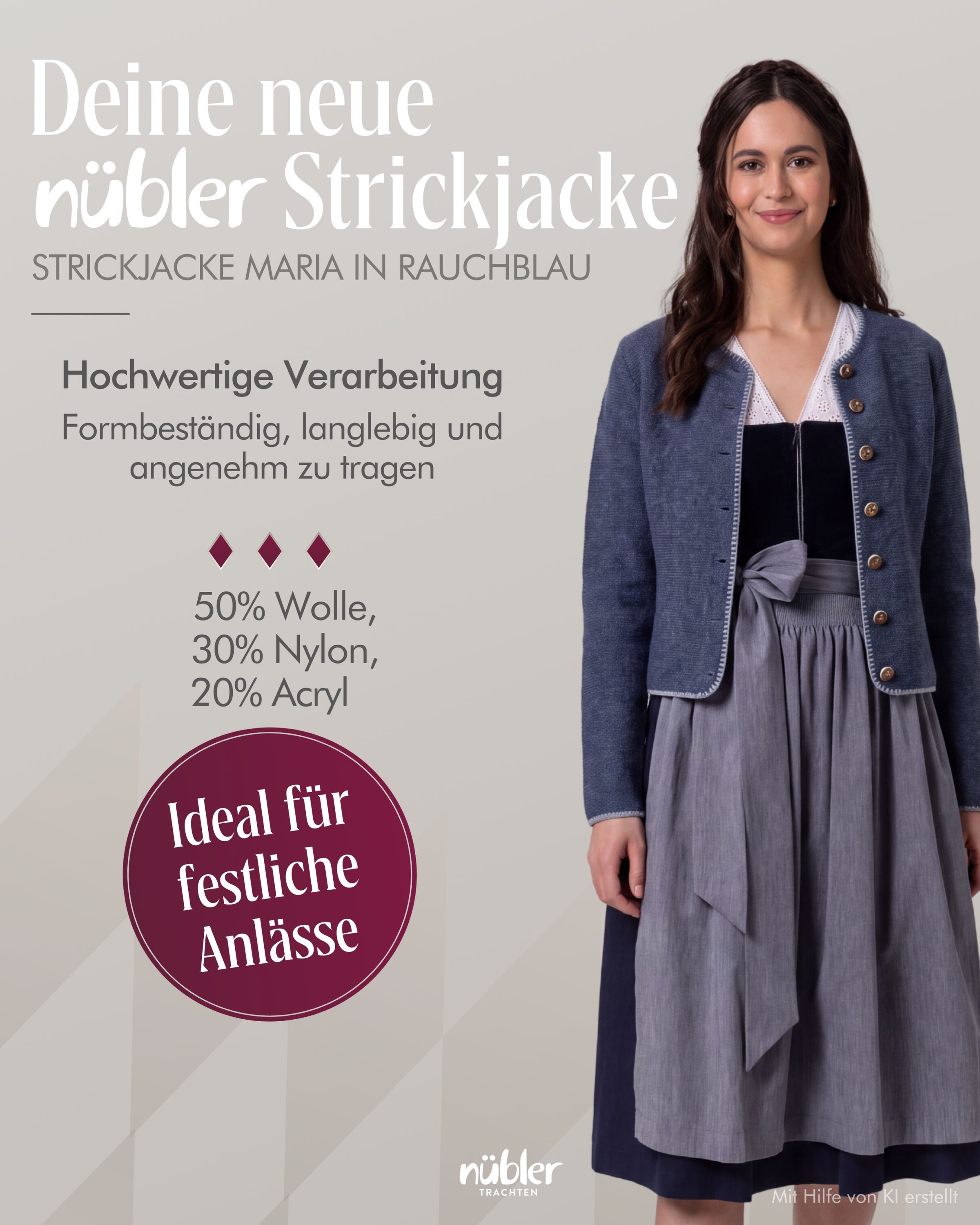 Dirndlstrickjacke Maria in Rauchblau von Nübler