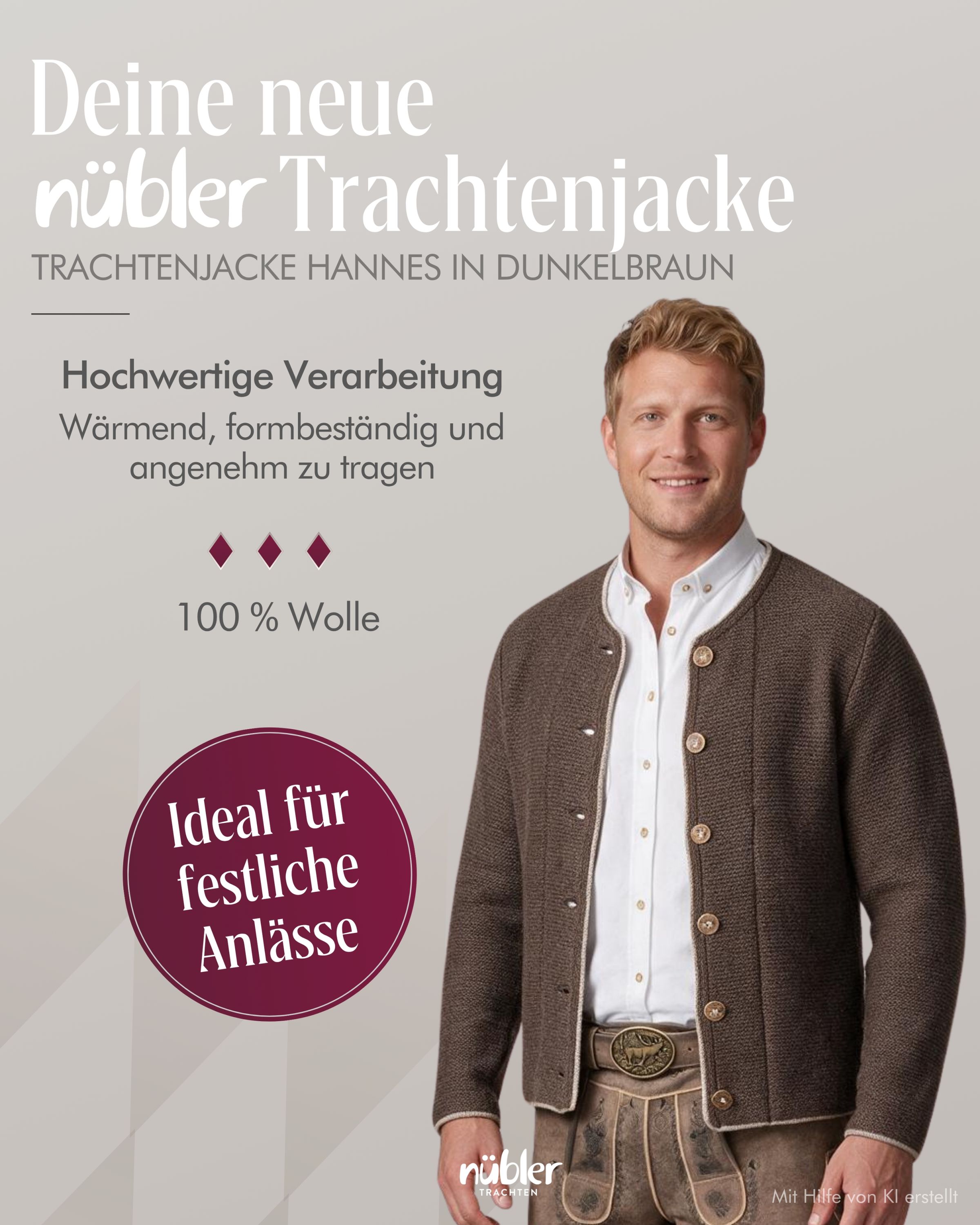 Trachtenstrickjacke Hannes in dunkelbraun von Nübler