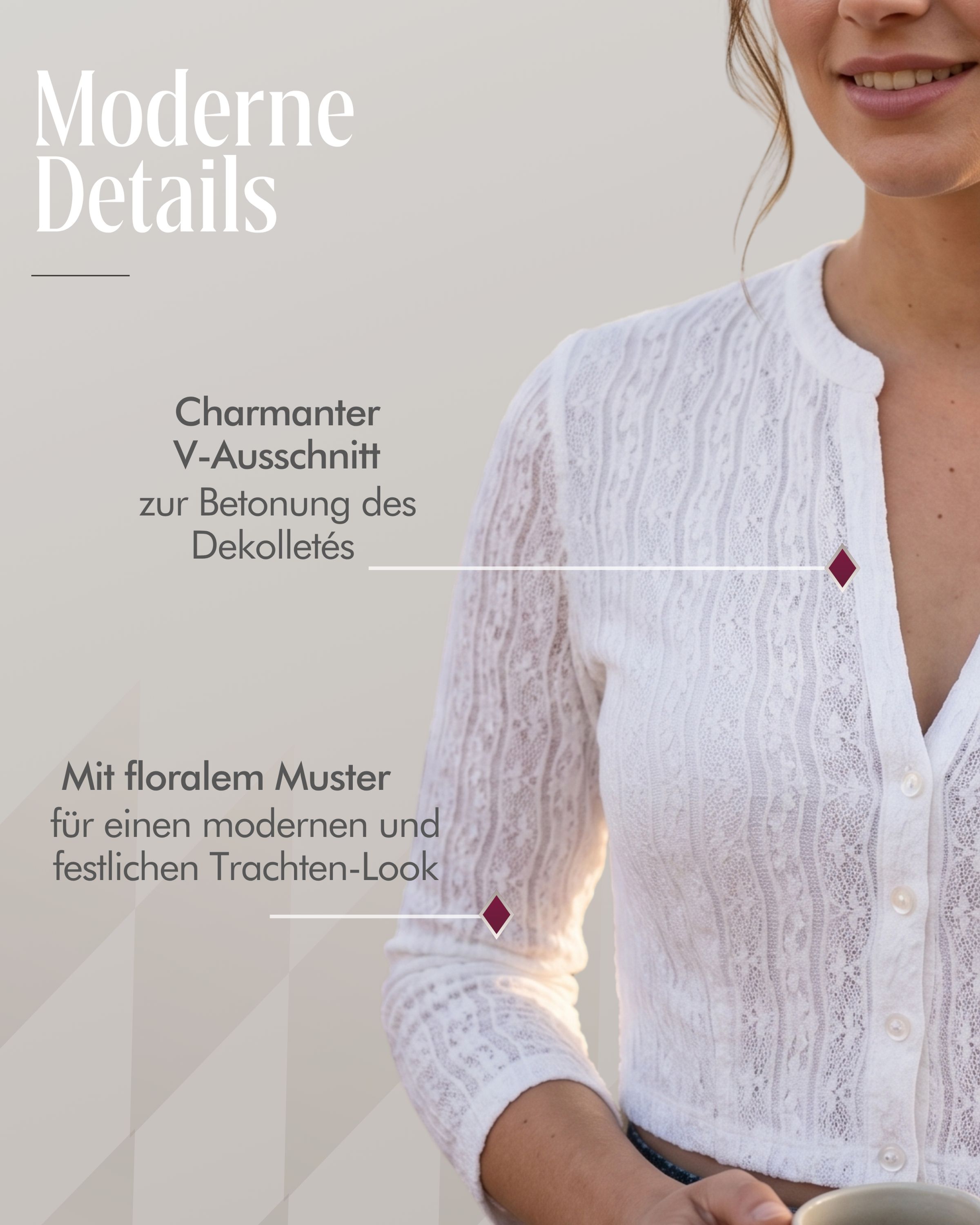 Dirndlbluse Langarm Juna in Creme von Nübler