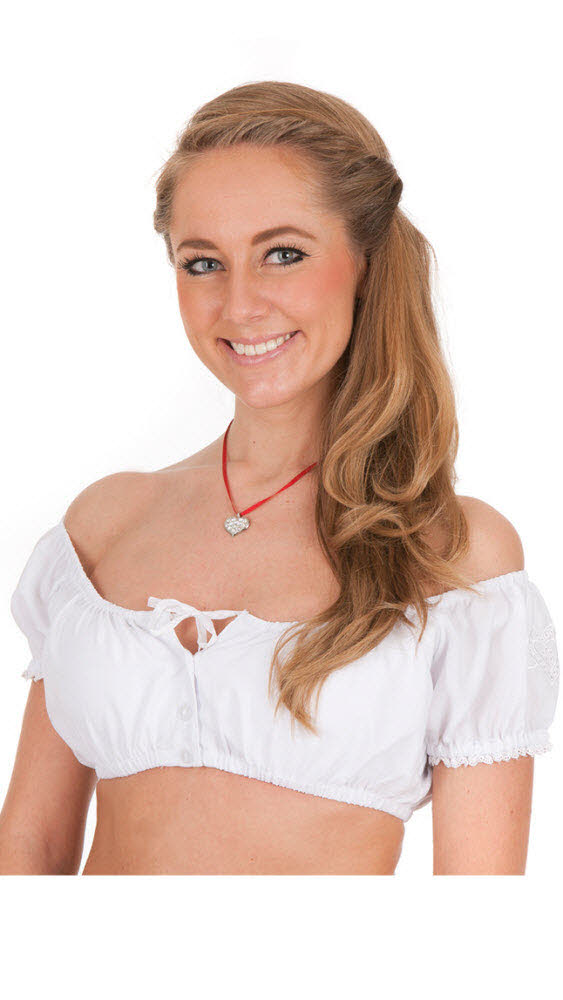 Dirndlbluse Kurzarm Claudia in Weiß mit Carmenausschnitt von Nübler Dirndlbluse Kurzarm Claudia in Weiß mit Carmenausschnitt von Nübler