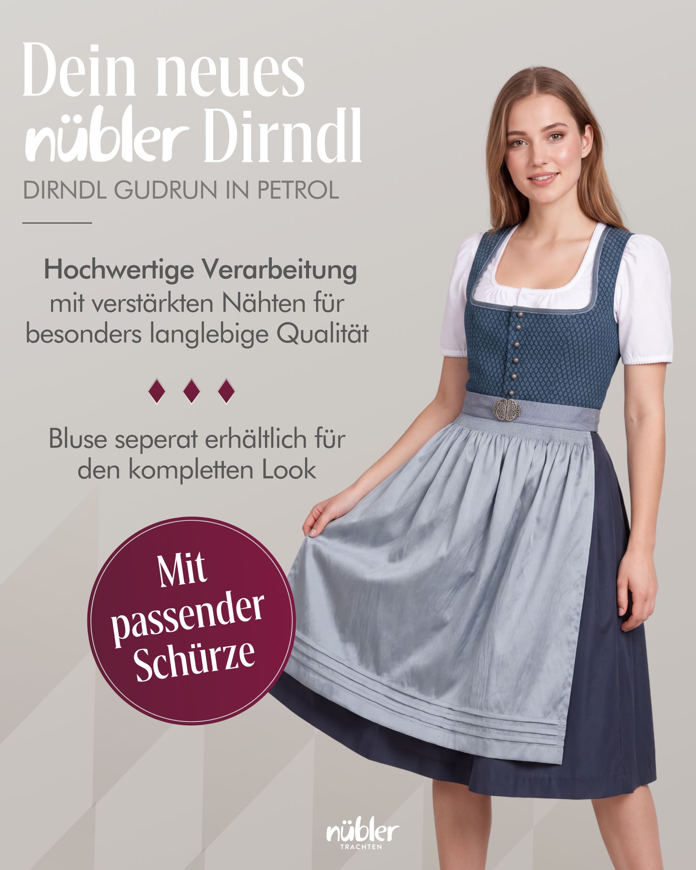 Midi Dirndl Gudrun in Petrol von Nübler