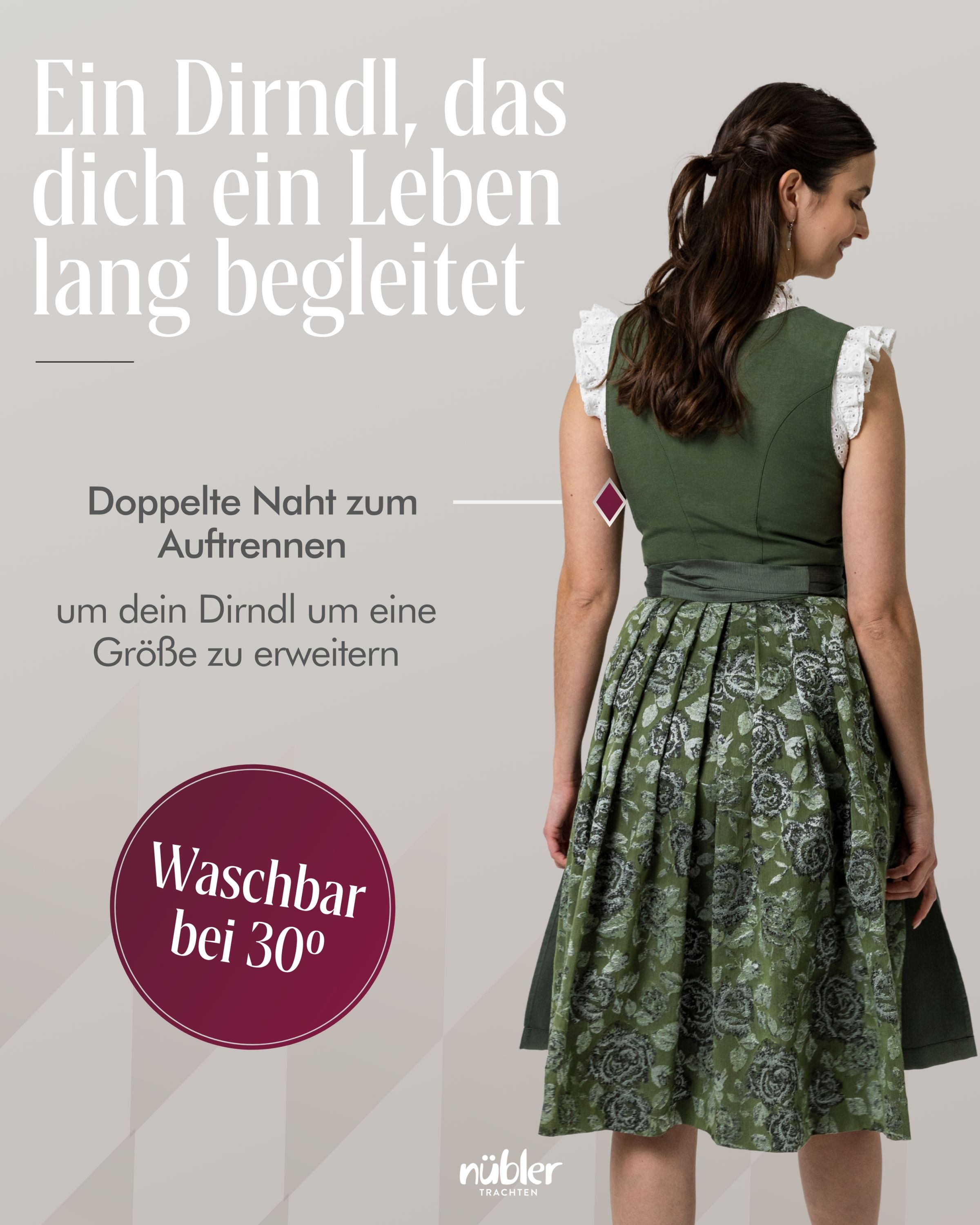 Midi Dirndl Rezi in Oliv von Nübler
